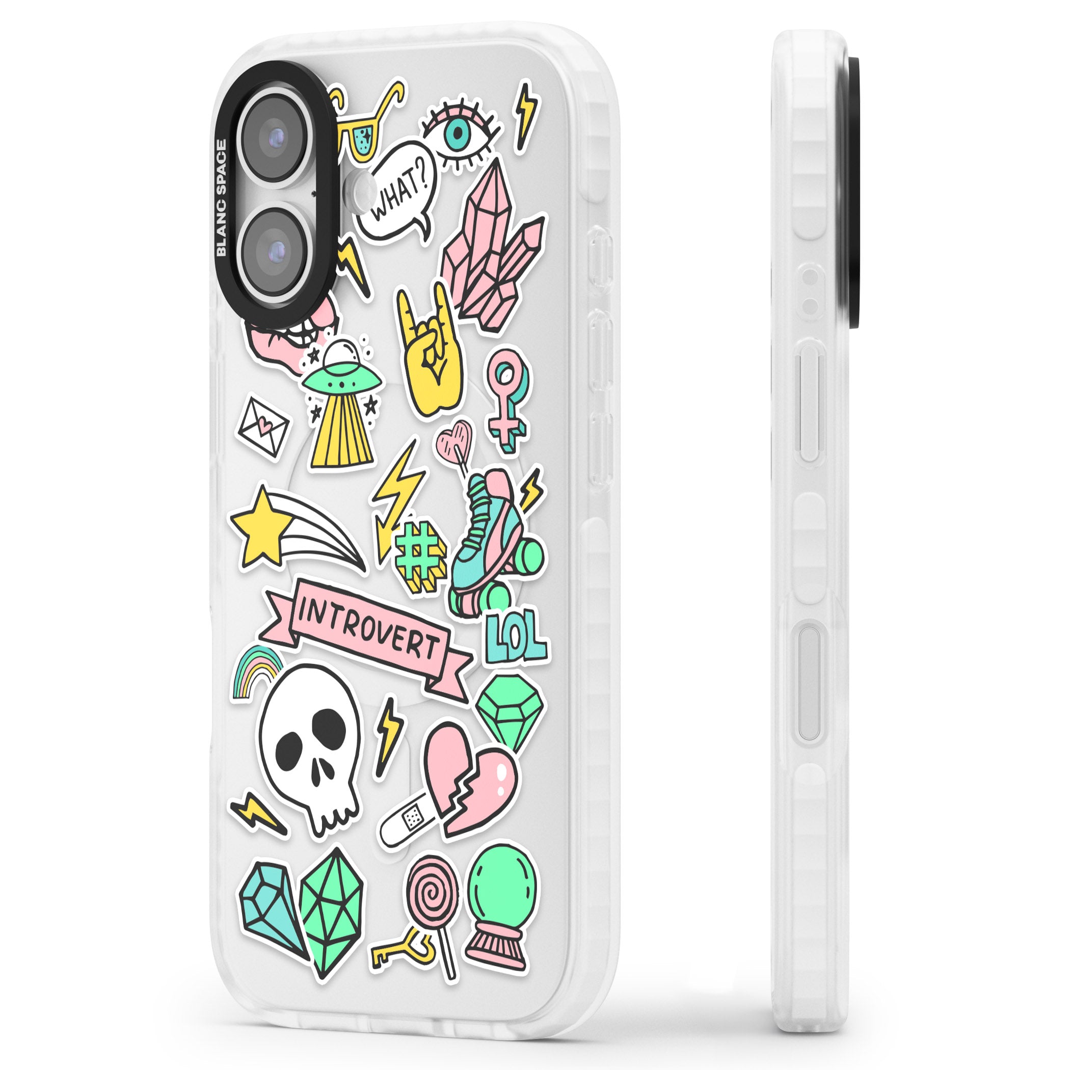 Introvert Sticker iPhone 17 Impact Clear Phone Case Side Profile