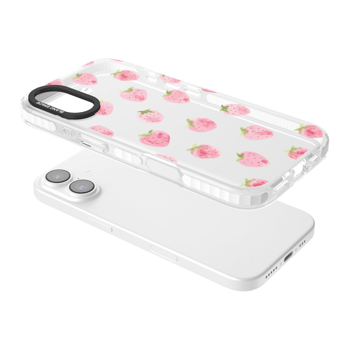 Pink Strawberry iPhone 16 / iPhone 16 Plus / iPhone 17 Impact Clear Phone Case angled