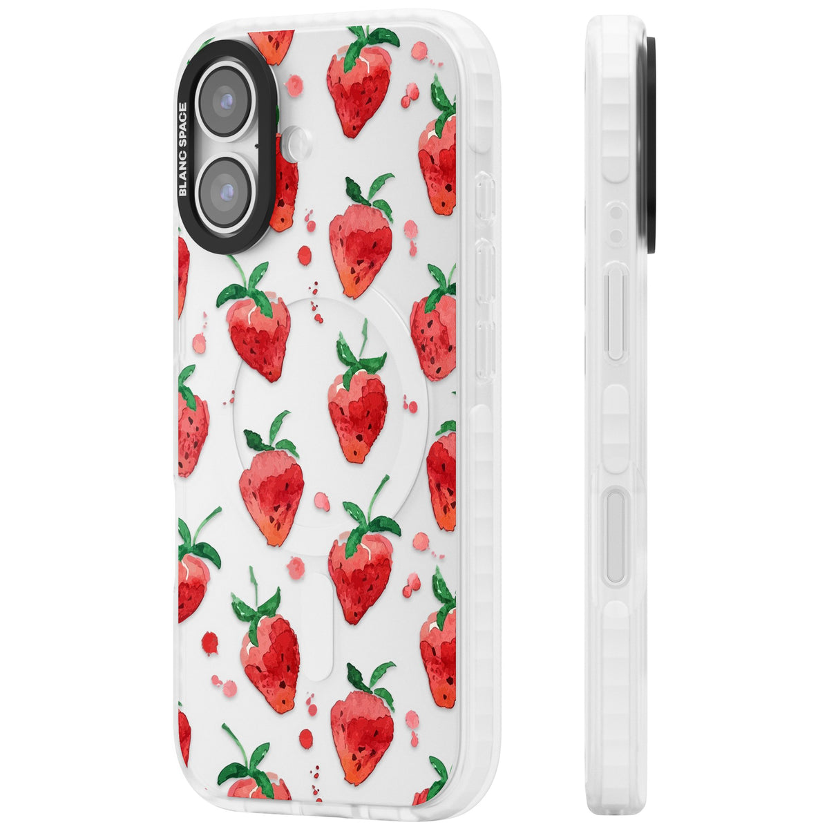 Strawberry Watercolour iPhone 16 / iPhone 16 Plus / iPhone 17 Impact Clear Phone Case side