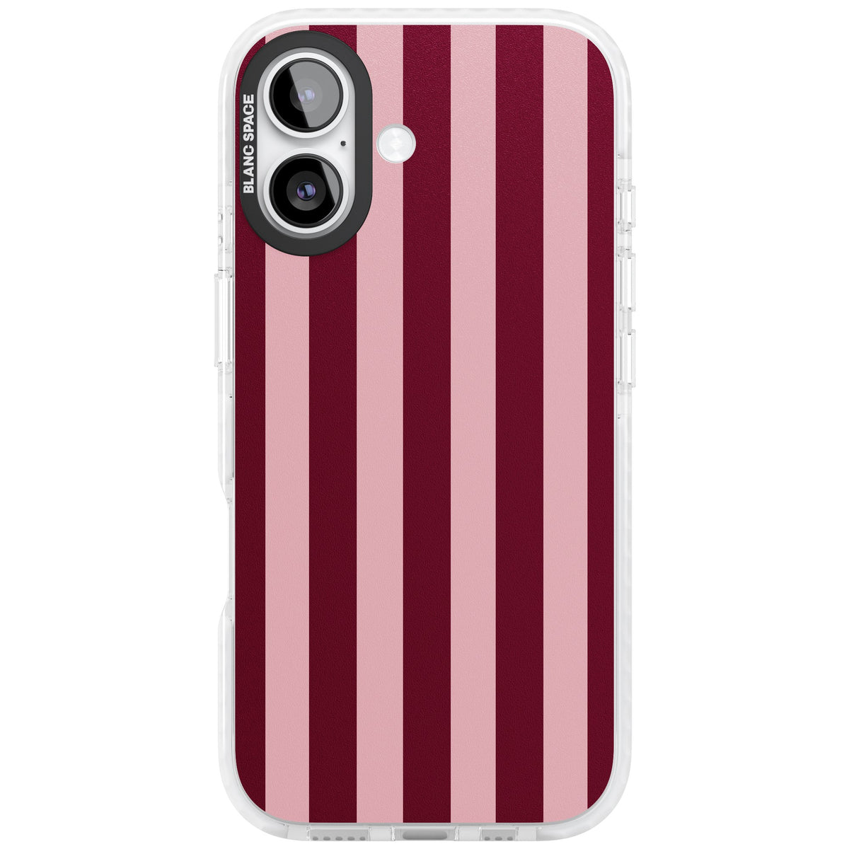 Bordeaux Belle preppy iPhone case featuring bold vertical stripes in burgundy and soft blush pink iPhone 16 / iPhone 16 Plus / iPhone 17 Impact Clear Phone Case front