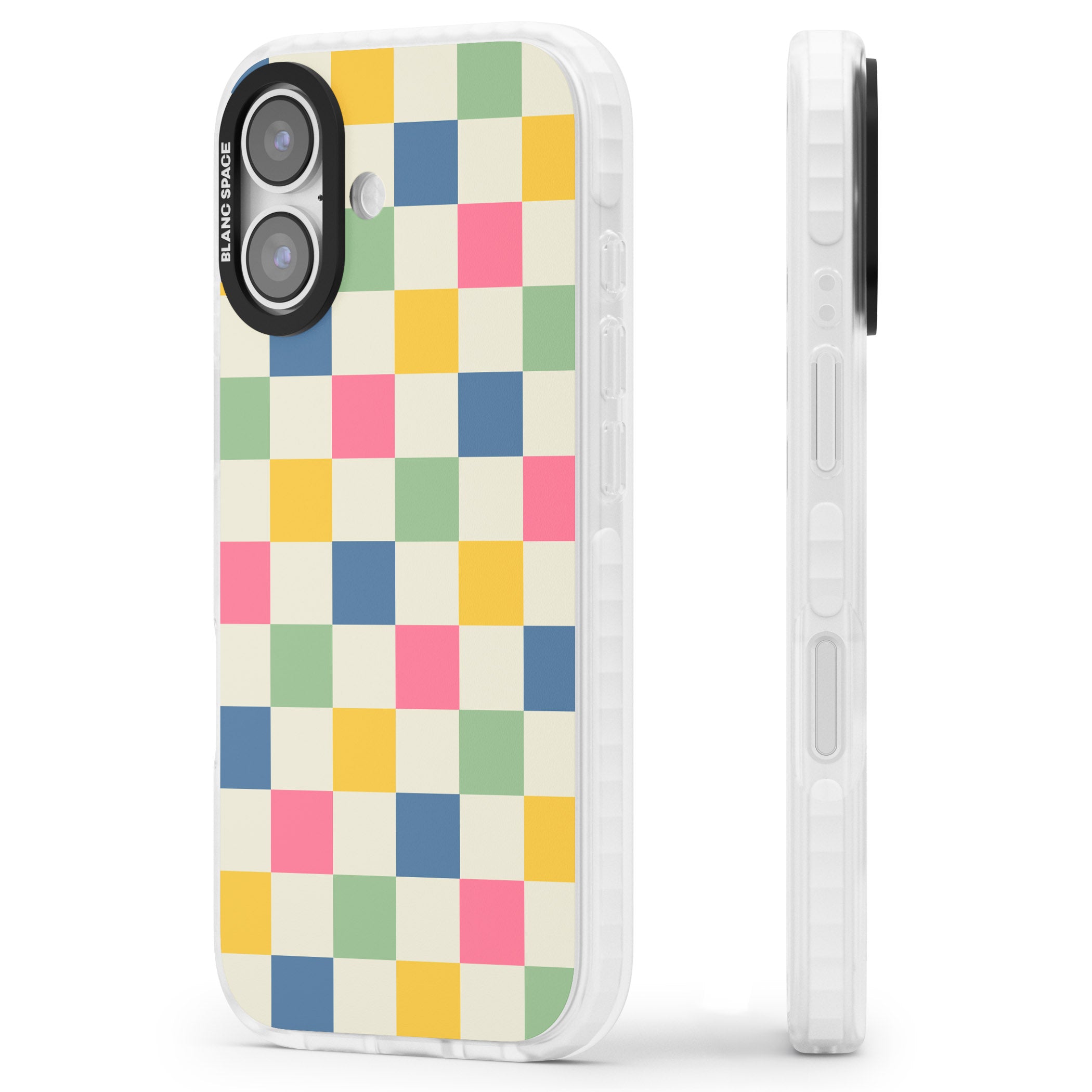 Pastel Multicolor Checkered iPhone 17 Impact Clear Phone Case Side Profile