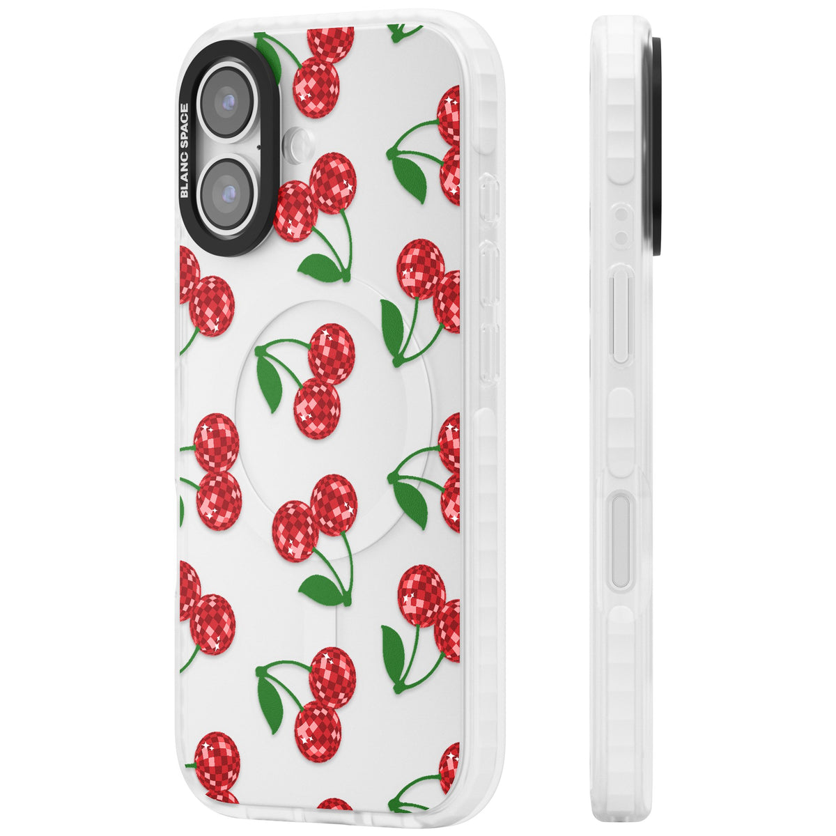 Disco Cherries iPhone 16 / iPhone 16 Plus / iPhone 17 Impact Clear Phone Case side