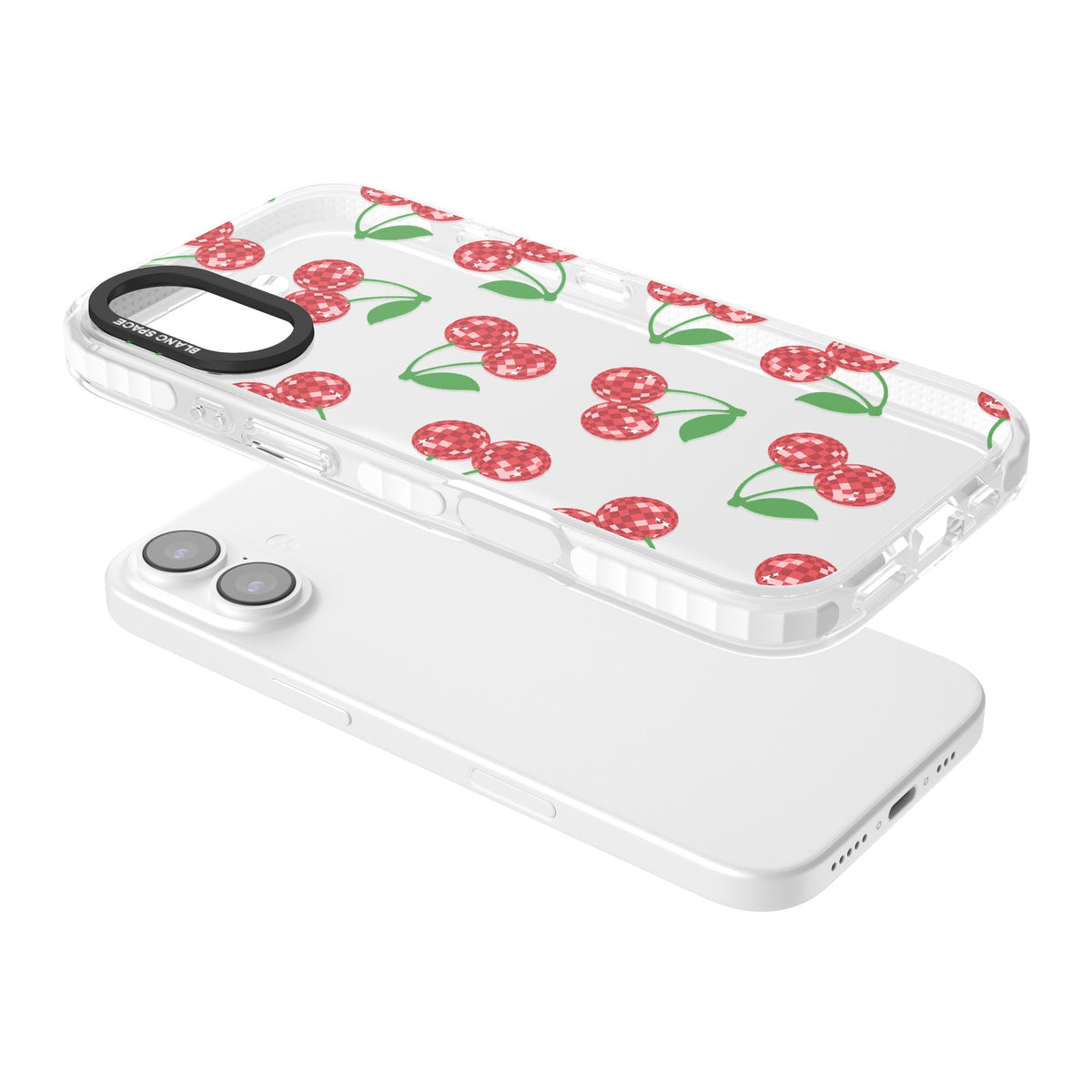 Disco Cherries iPhone 16 / iPhone 16 Plus / iPhone 17 Impact Clear Phone Case angled