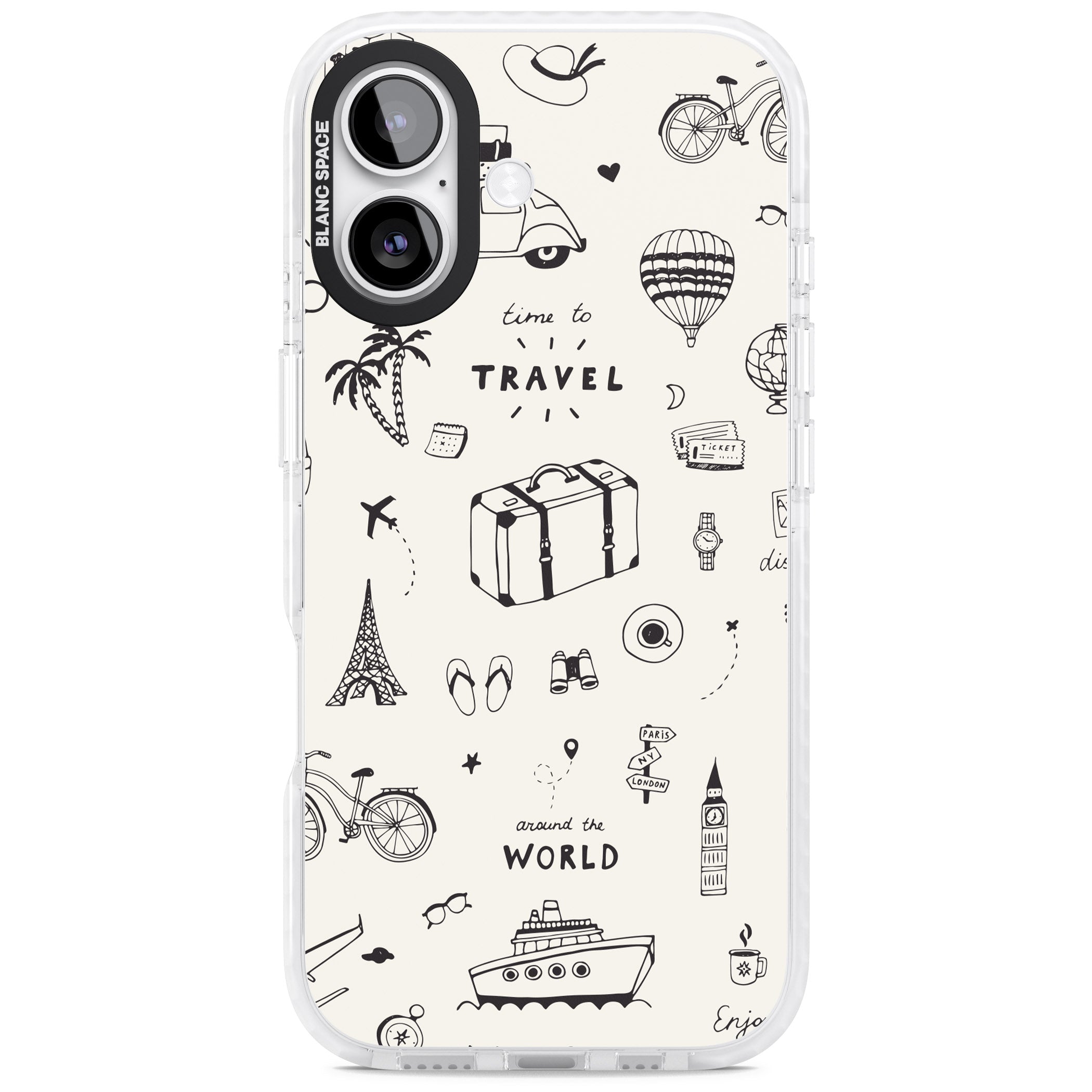 Cute Travel Pattern, White On iPhone 17 Impact Clear Phone Case