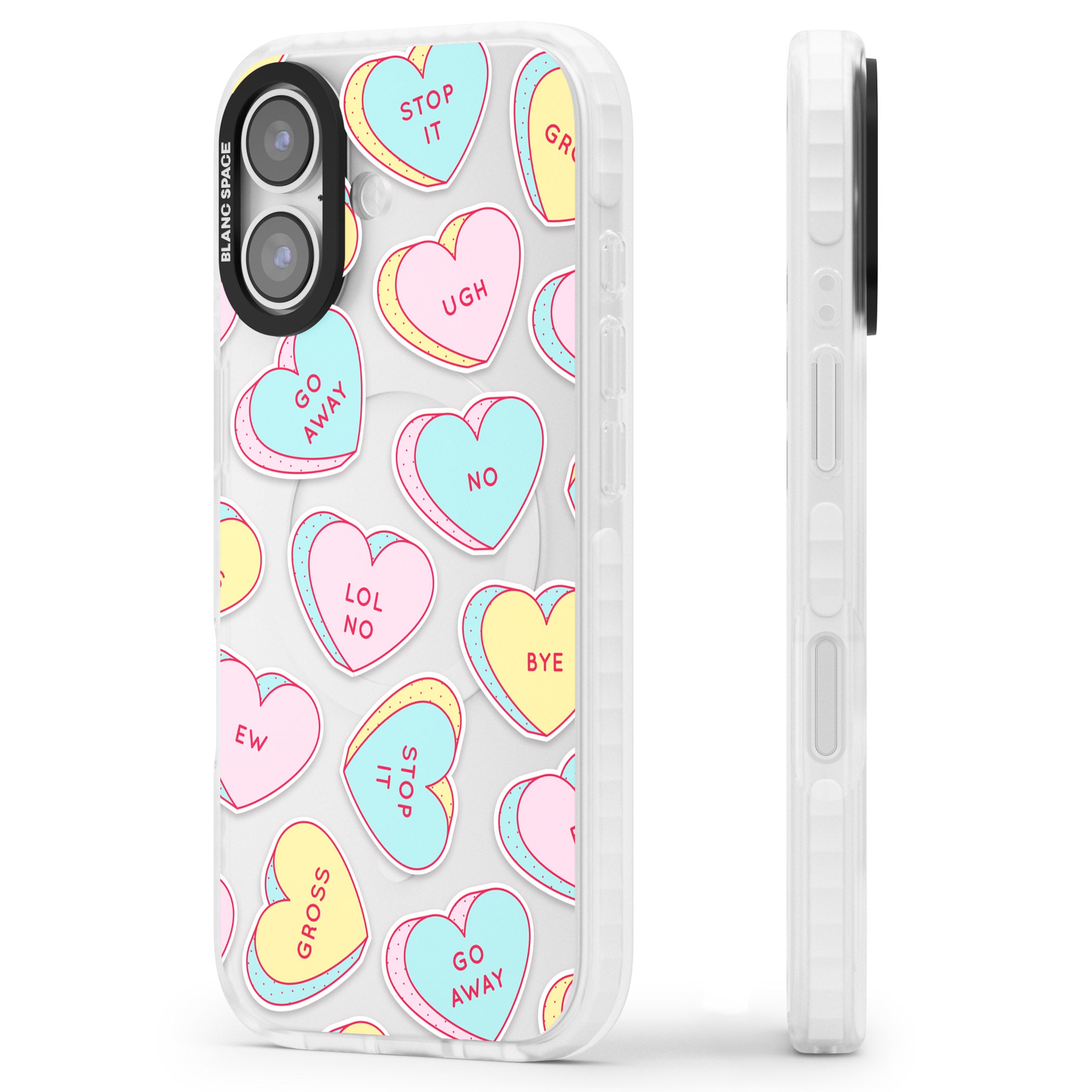 Sarcastic Love Hearts iPhone 17 Impact Clear Phone Case Side Profile