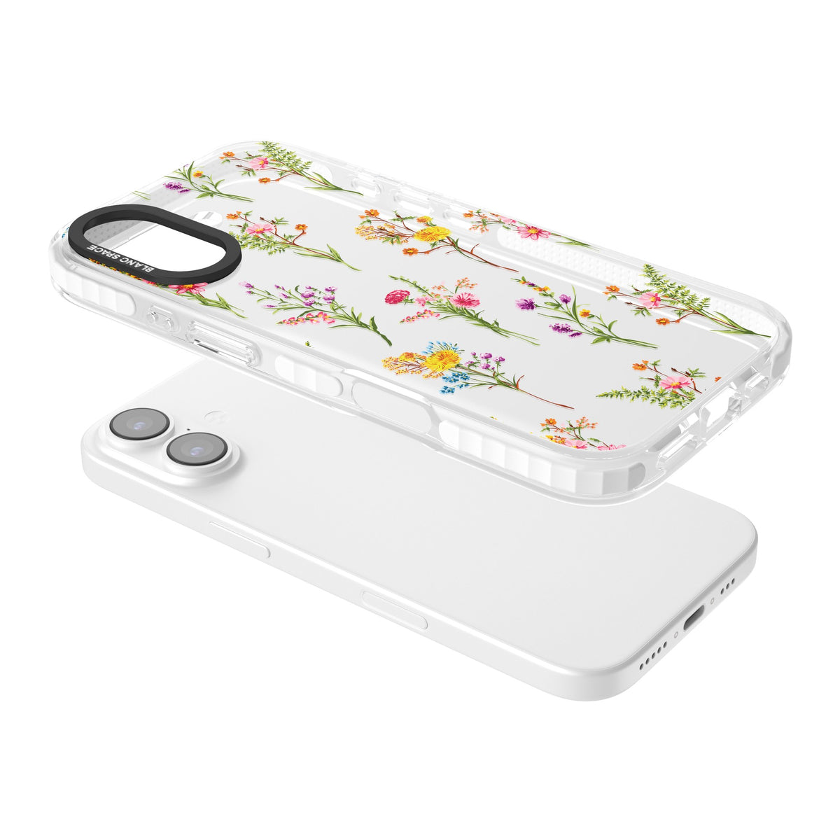 Picked Wildflowers iPhone 16 / iPhone 16 Plus / iPhone 17 Impact Clear Phone Case angled