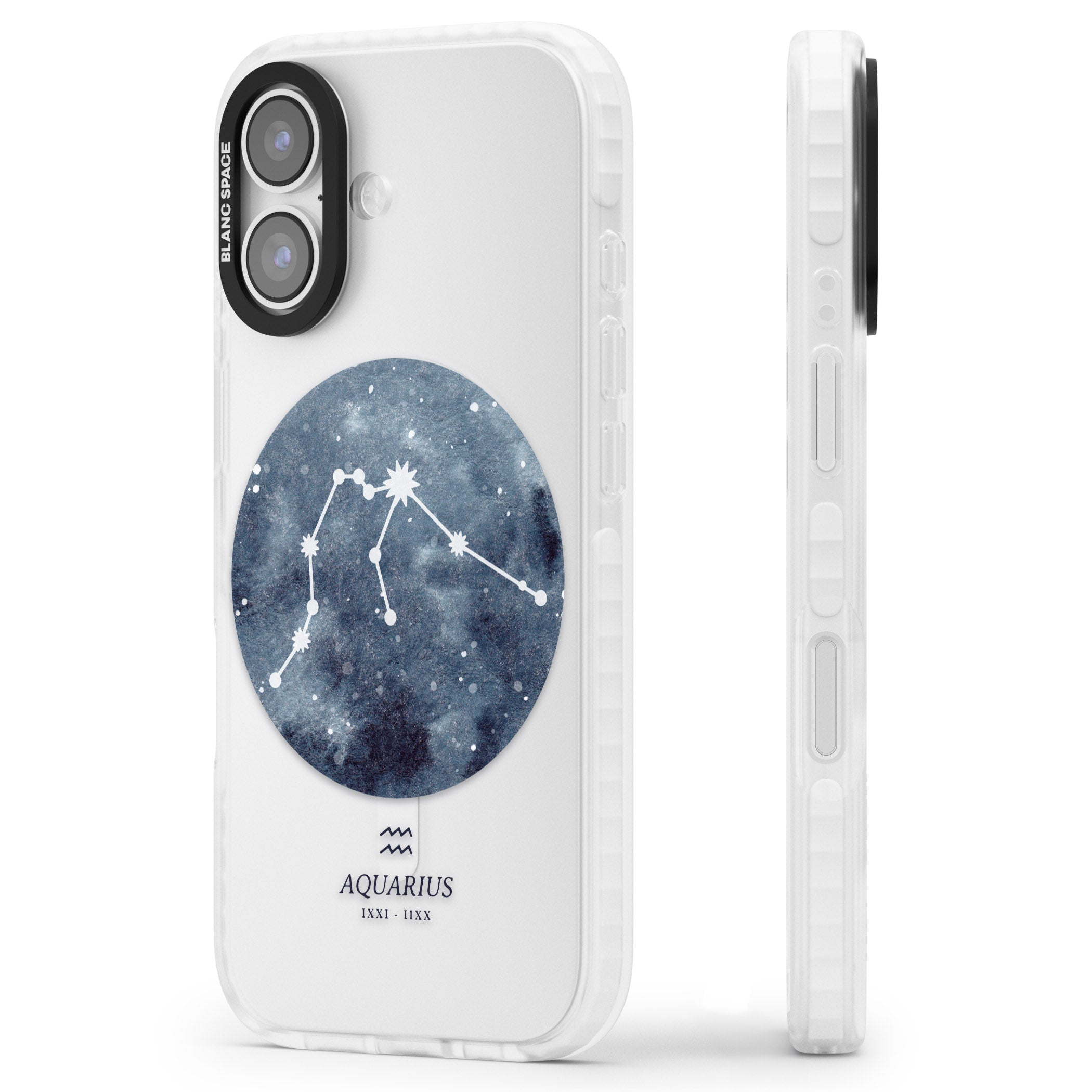 Aquarius Zodiac Blue iPhone 17 Impact Clear Phone Case Side Profile
