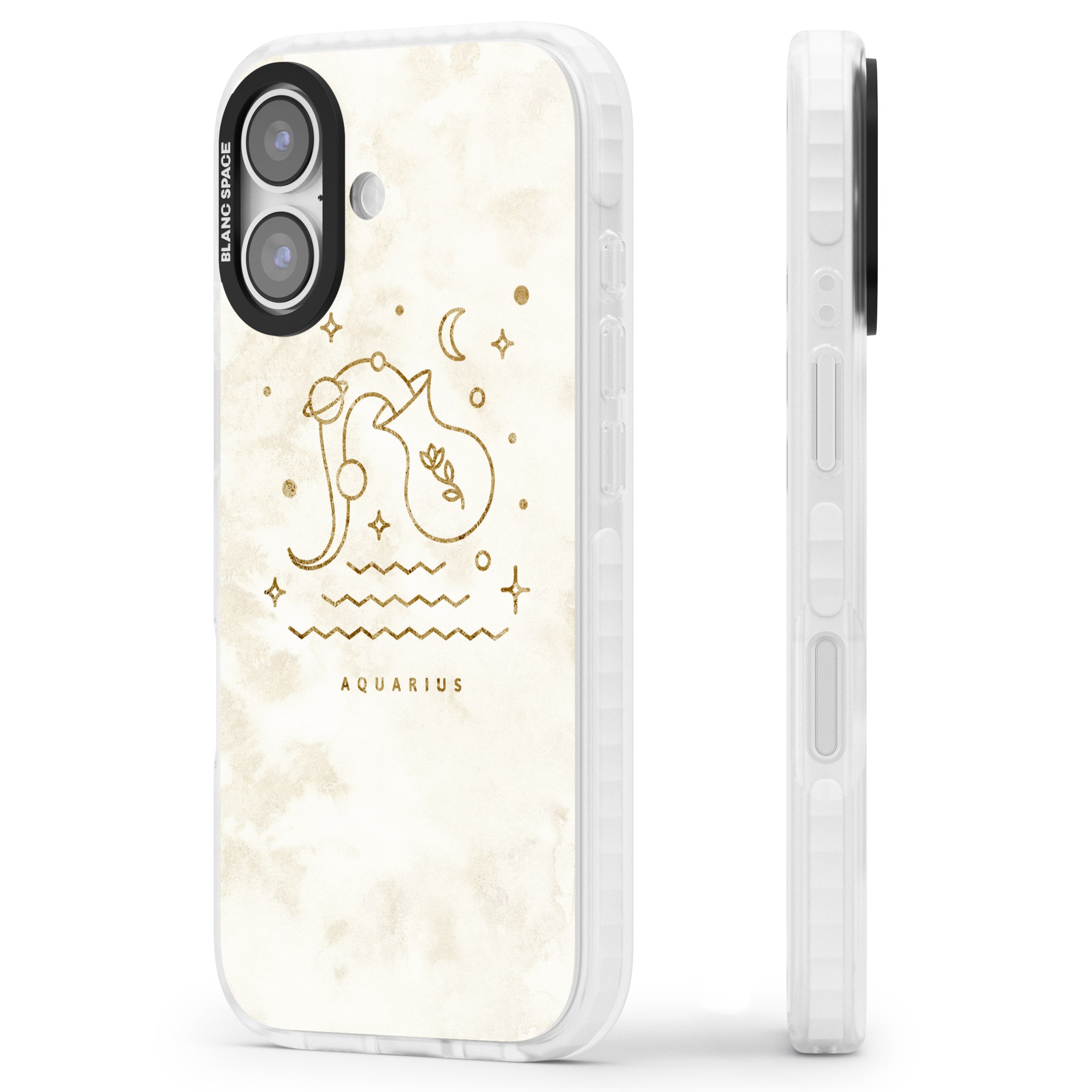 Aquarius Golden Emblem iPhone 17 Impact Clear Phone Case Side Profile