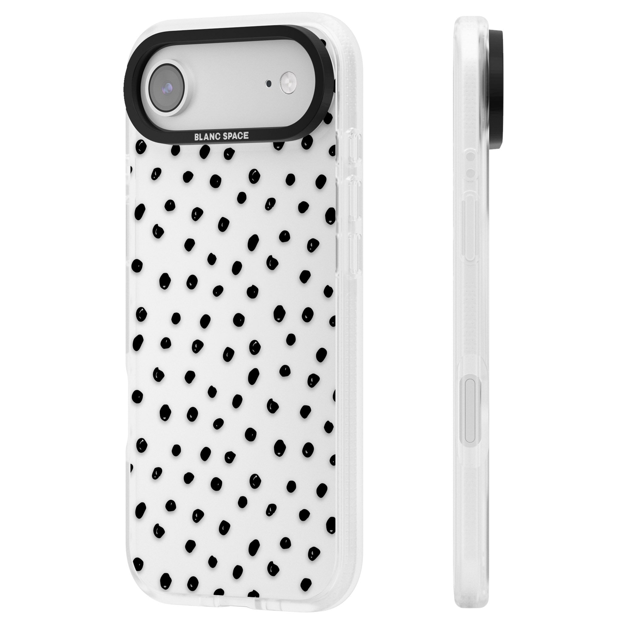 Messy Black Dot Pattern iPhone 17 Air Impact Air Clear Phone Case Side Profile