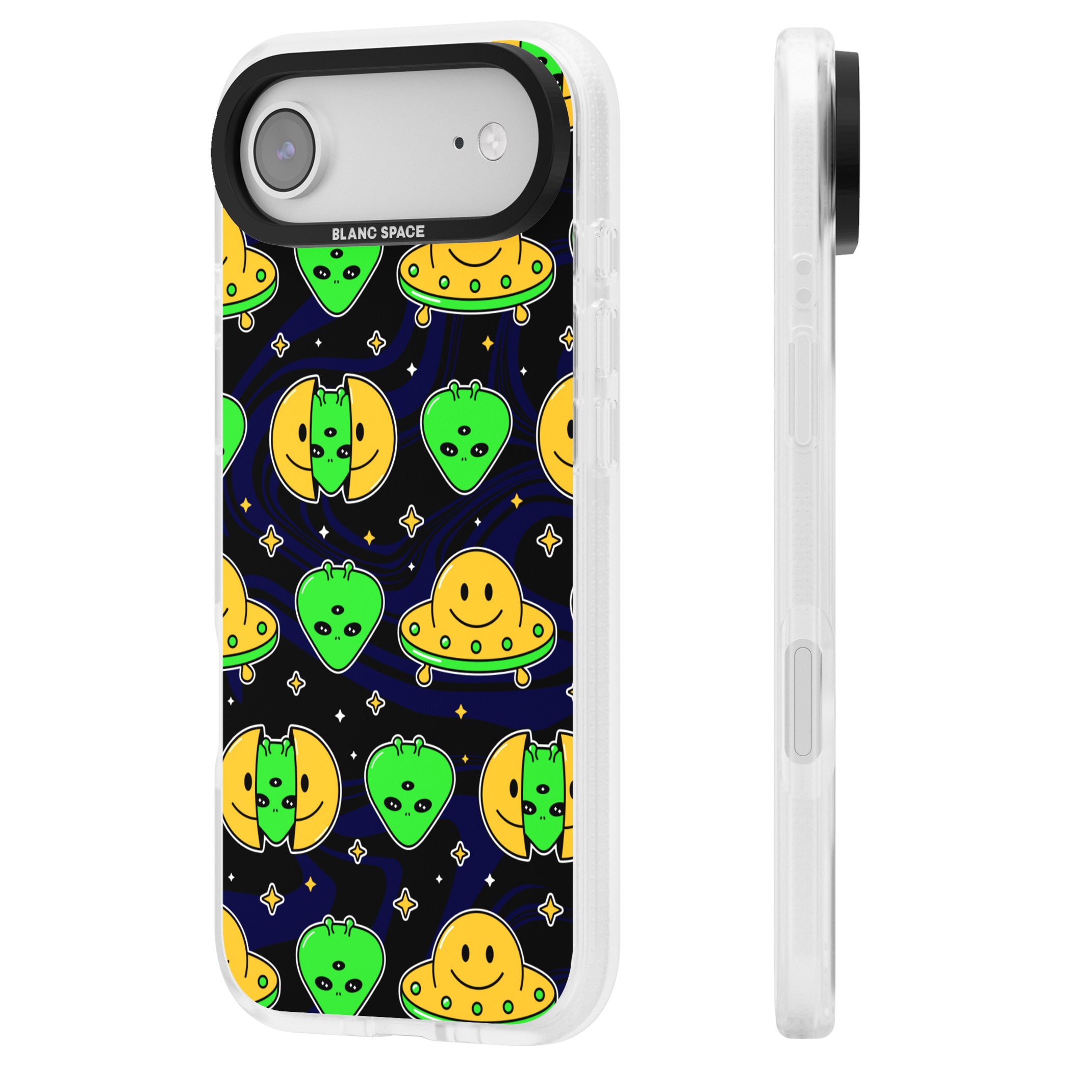 Alien Head Pattern iPhone 17 Air Impact Air Clear Phone Case Side Profile