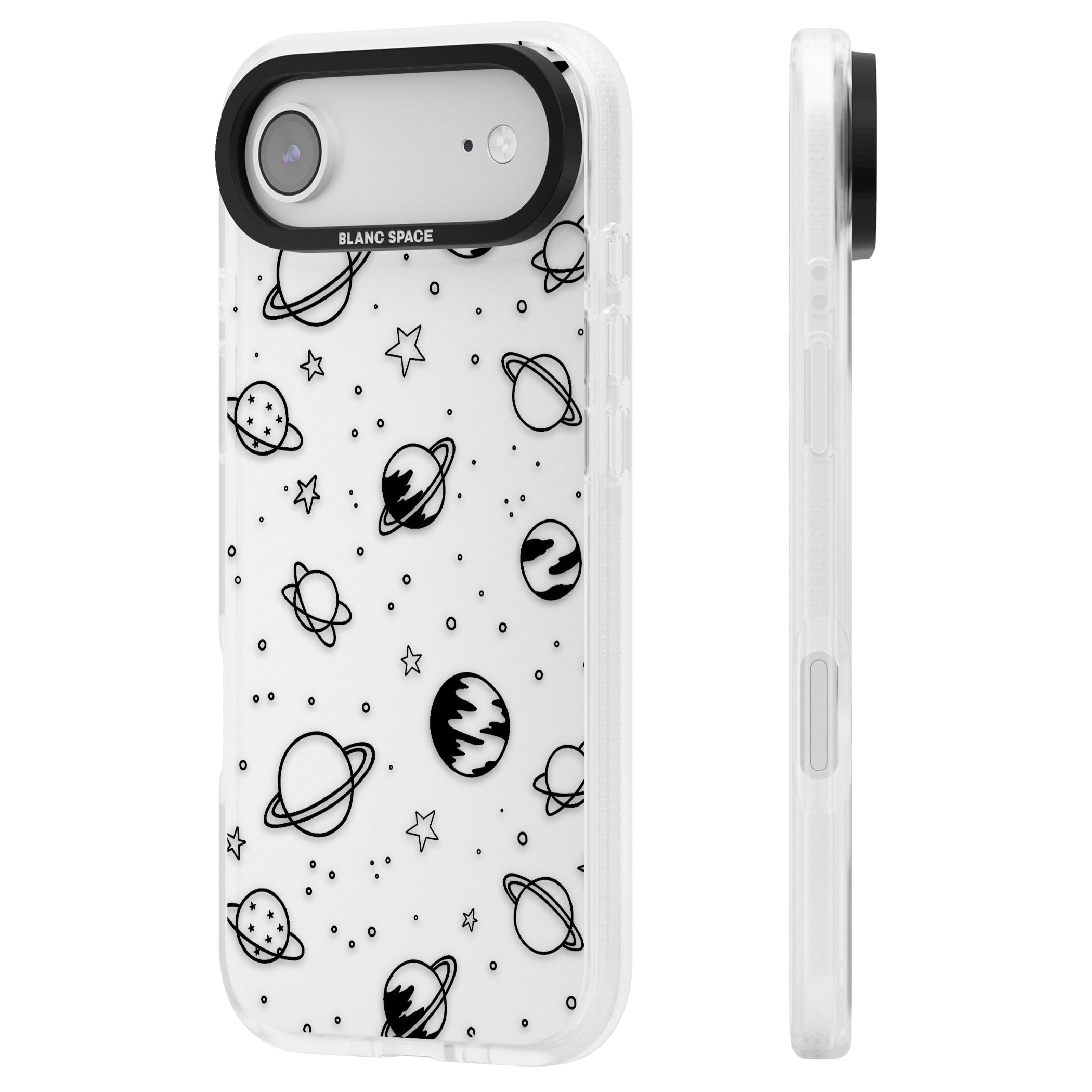 Cosmic Sketch Black Clear iPhone 17 Air Impact Air Clear Phone Case Side Profile