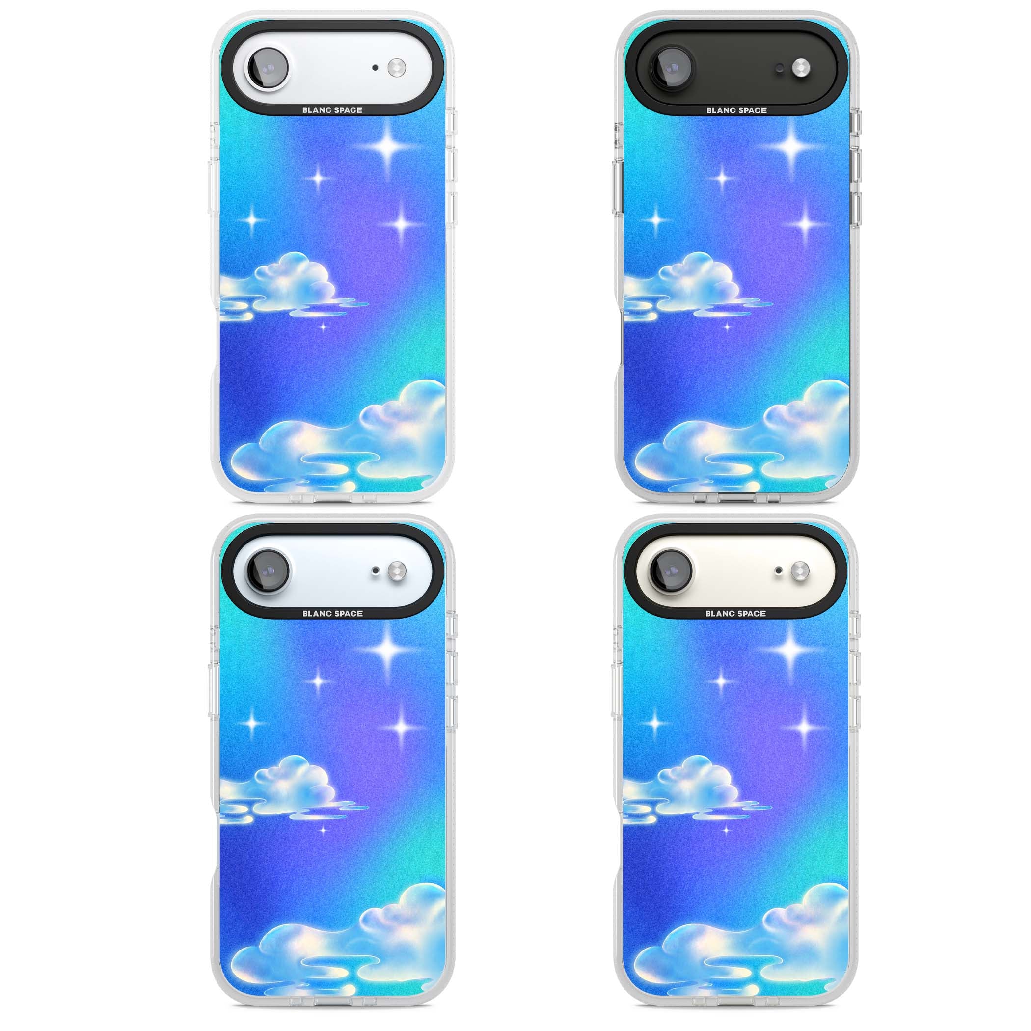 Aurora celestial iPhone case featuring dreamy iridescent clouds, sparkling stars and pastel blue purple sky | Clear Case Impact Air case for iPhone Air
