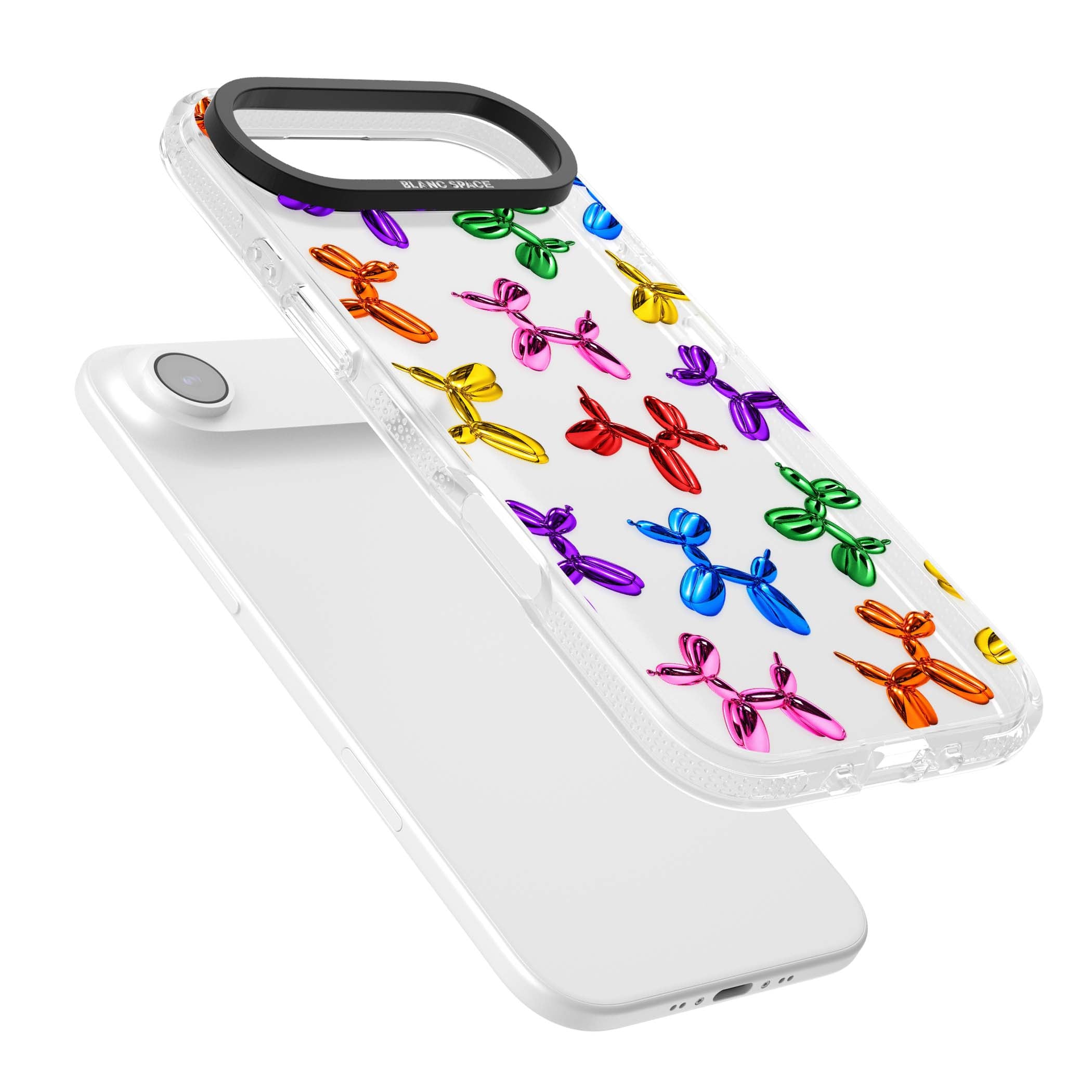 Balloon Dogs pop art iPhone case featuring rainbow chrome balloon dogs in Jeff Koons style | Clear Case Impact Air case for iPhone Air