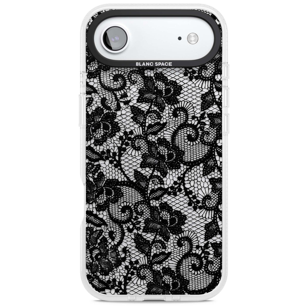 Black Lace gothic iPhone case featuring intricate black floral lace pattern with vintage whimsigoth detail | Clear Case Impact Air case for iPhone Air
