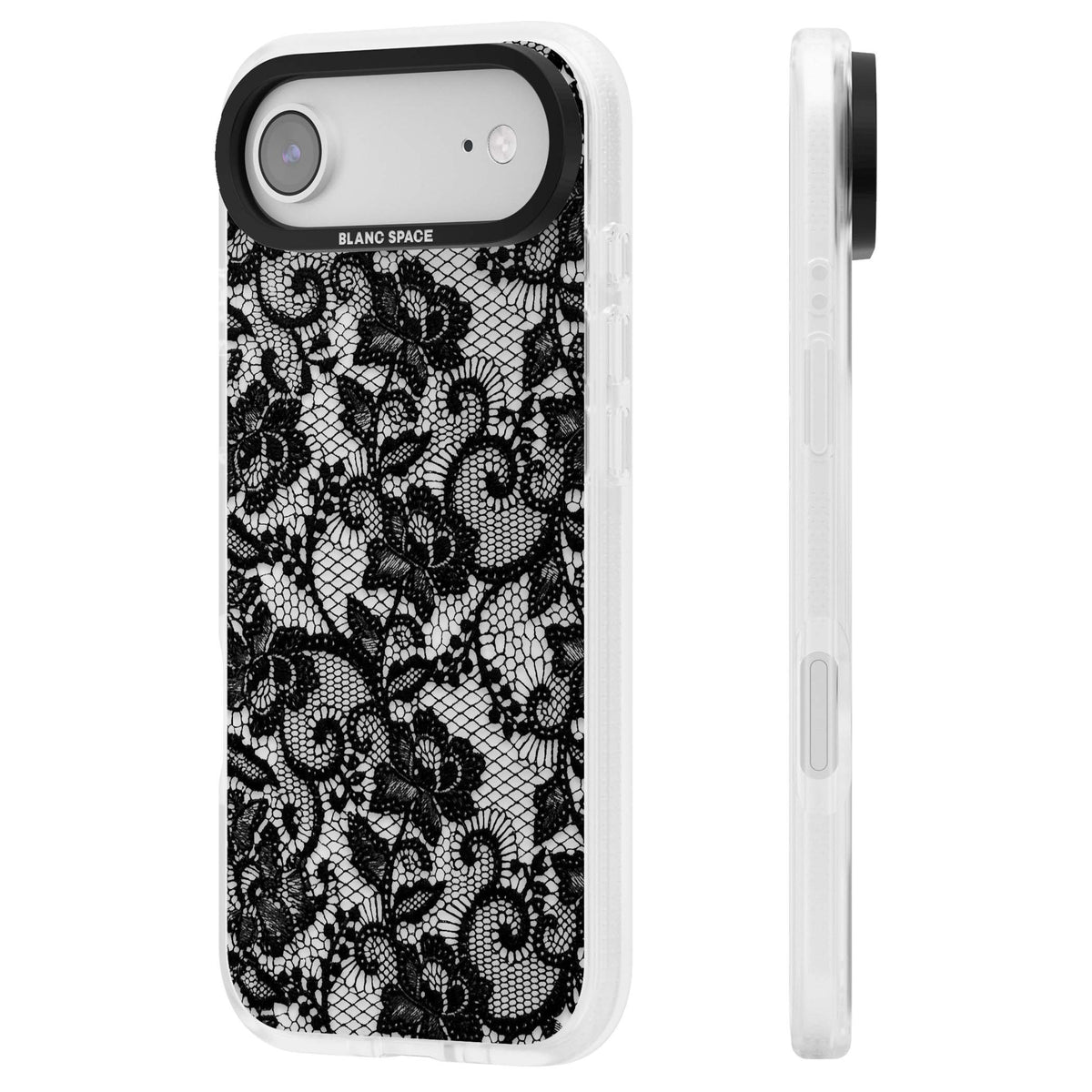 Black Lace gothic iPhone case featuring intricate black floral lace pattern with vintage whimsigoth detail | Clear Case Impact Air case for iPhone Air