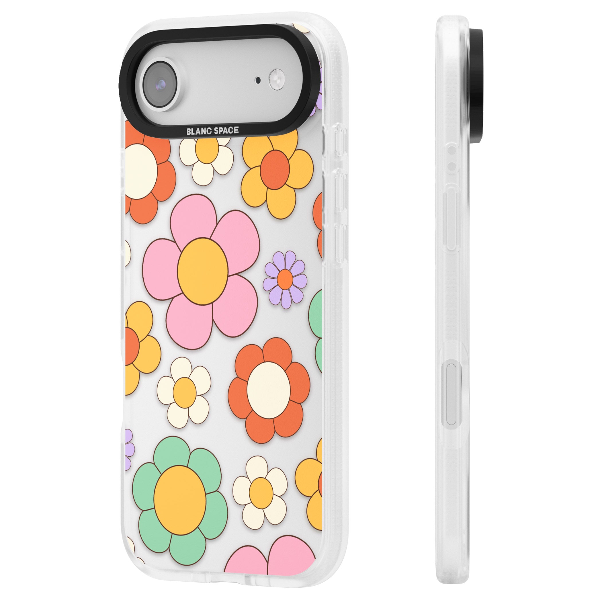 Groovy Blossoms iPhone 17 Air Impact Air Clear Phone Case Side Profile