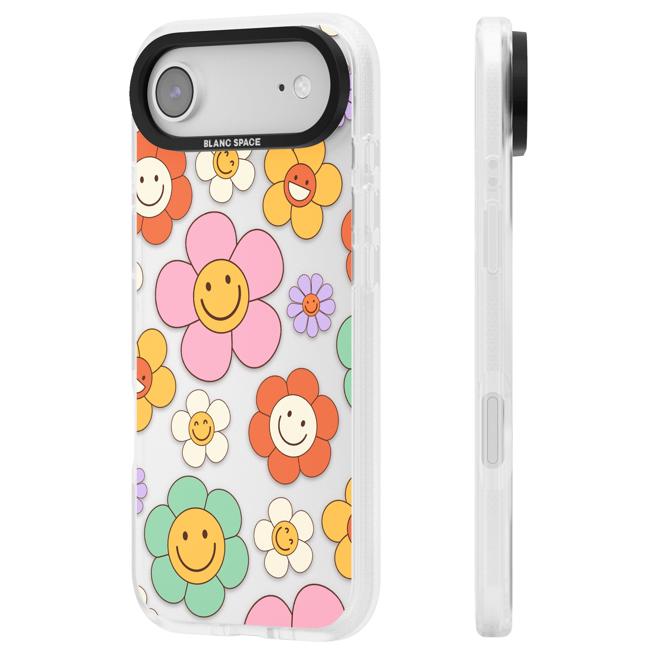 Happy Blossoms iPhone 17 Air Impact Air Clear Phone Case Side Profile