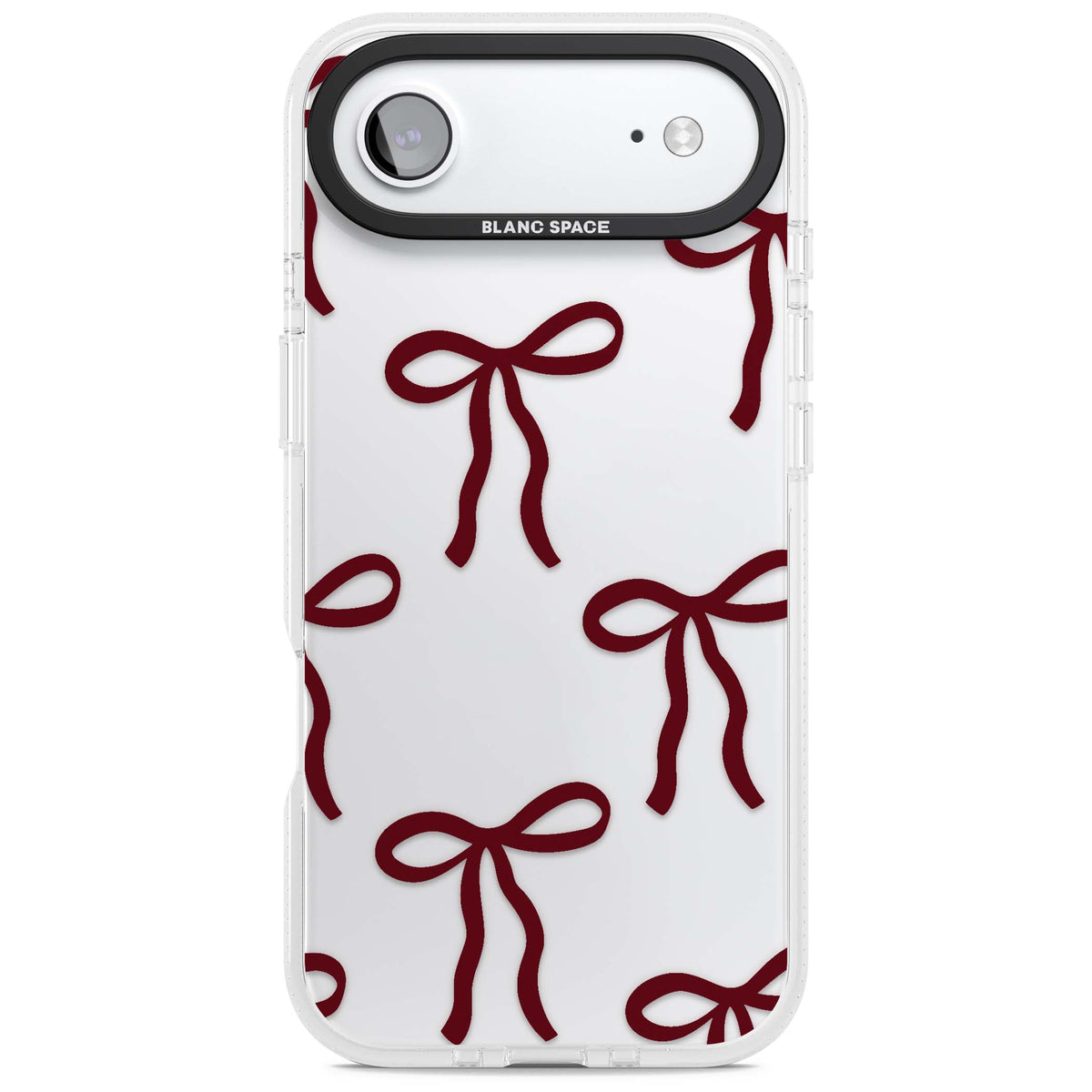 Burgundy Bows coquette iPhone case featuring hand-drawn burgundy red bows on a clear background | Clear Case Impact Air case for iPhone Air