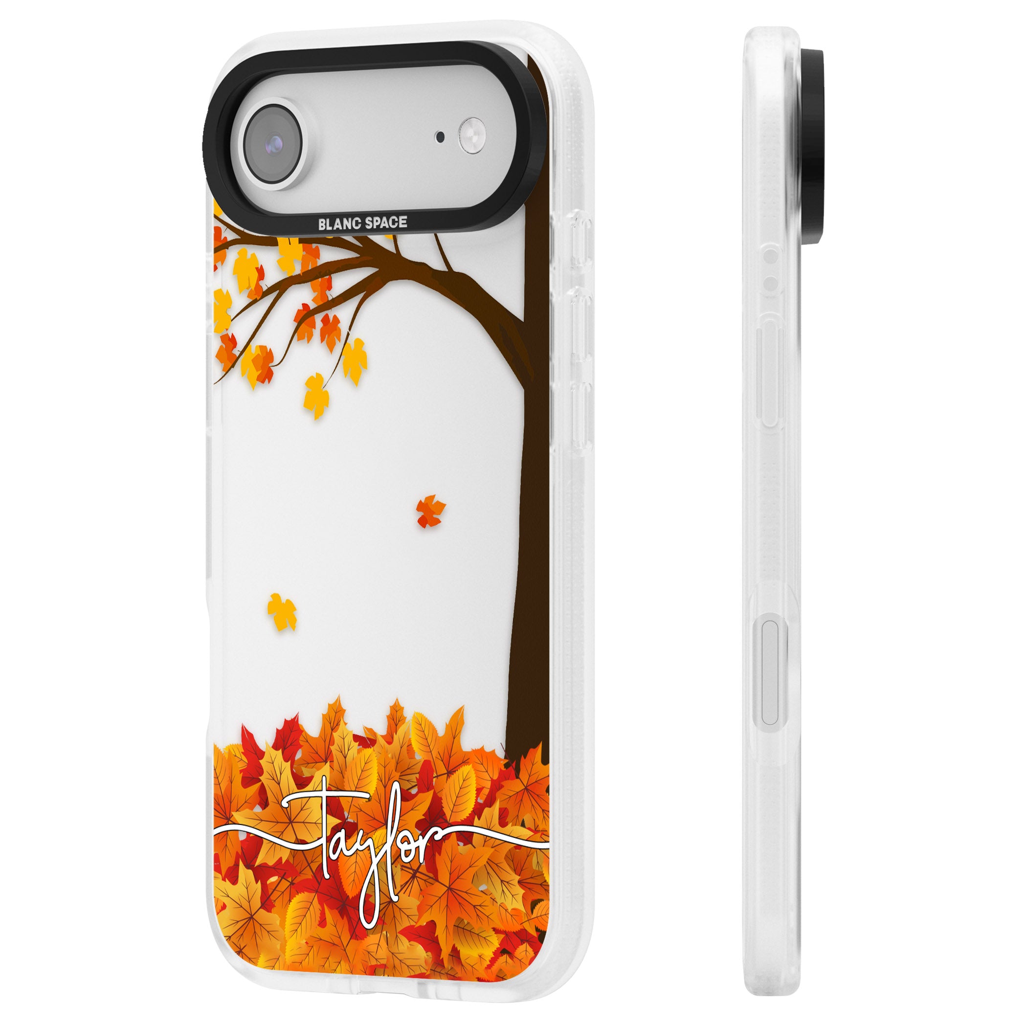 Personalised Autumn Leaves iPhone 17 Air Impact Air Clear Phone Case Side Profile