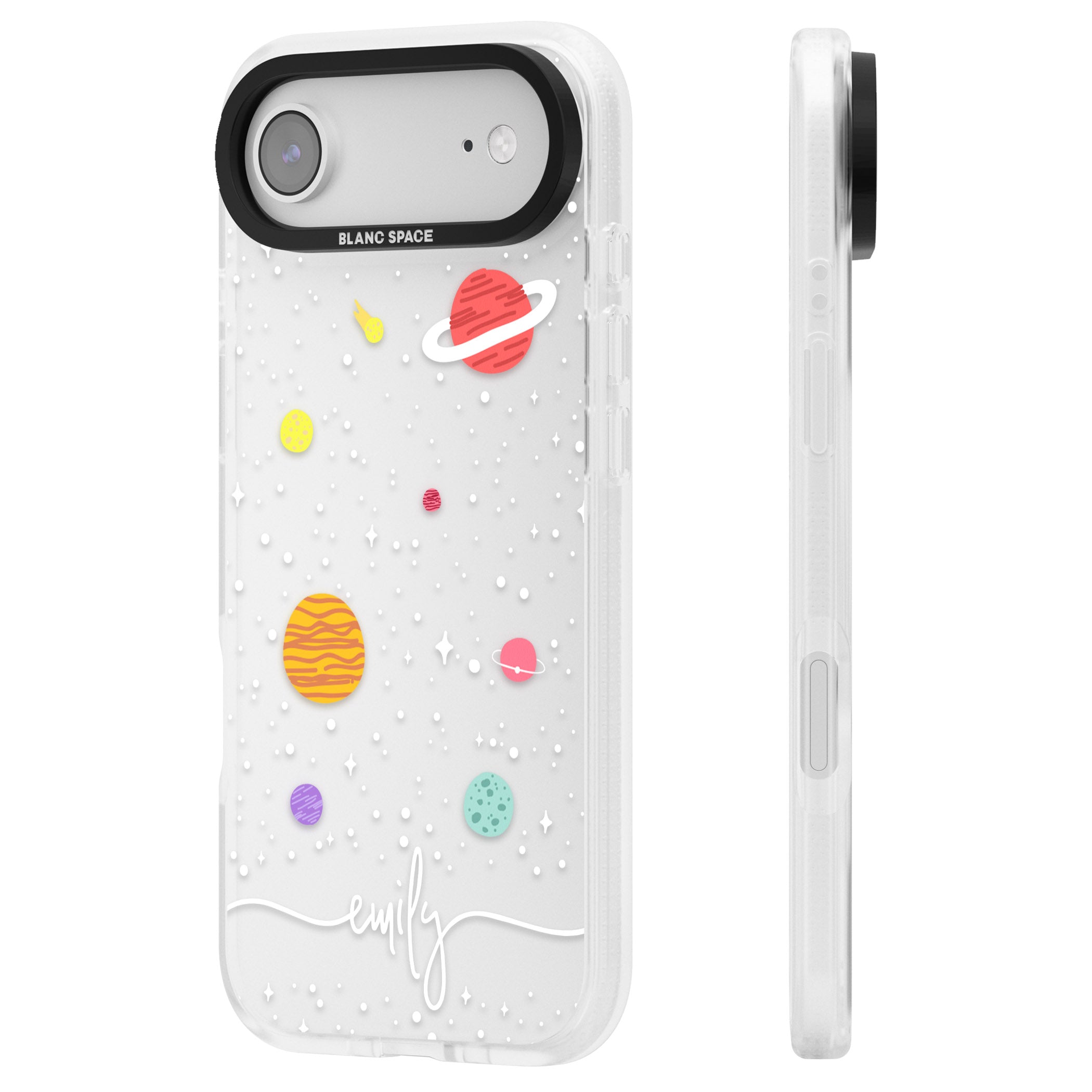 Personalised Cute Cartoon Planet (Clear) iPhone 17 Air Impact Air Clear Phone Case Side Profile