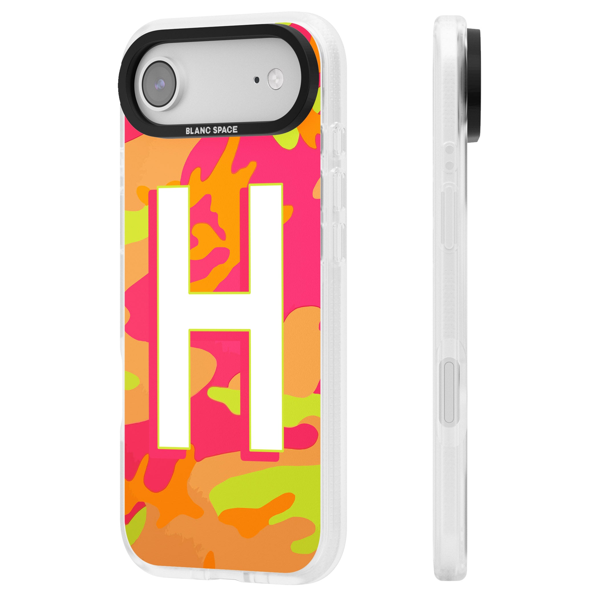 Personalised Neon Camo iPhone 17 Air Impact Air Clear Phone Case Side Profile