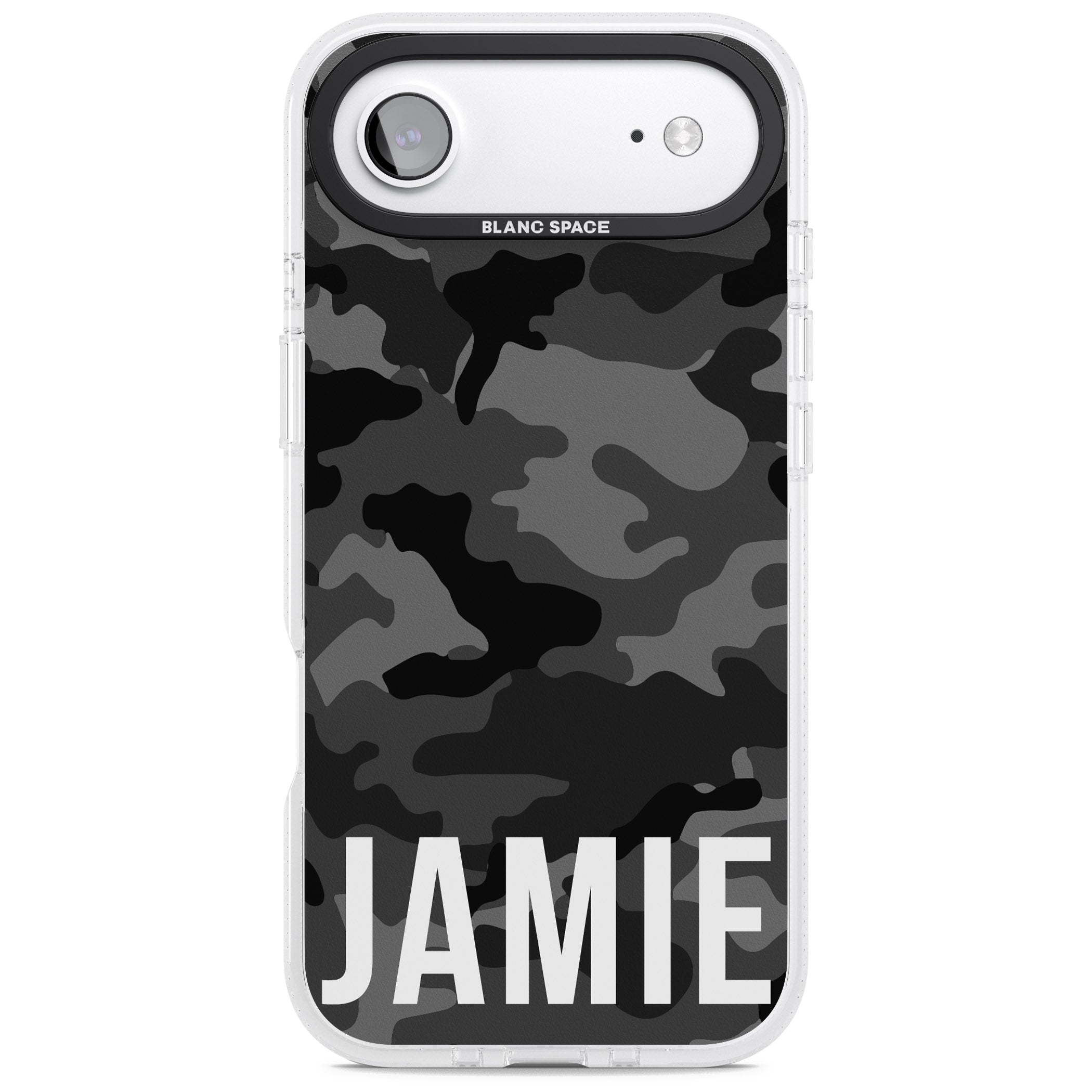 Personalised Black Camo Name Horizontal iPhone 17 Air Impact Air Clear Phone Case