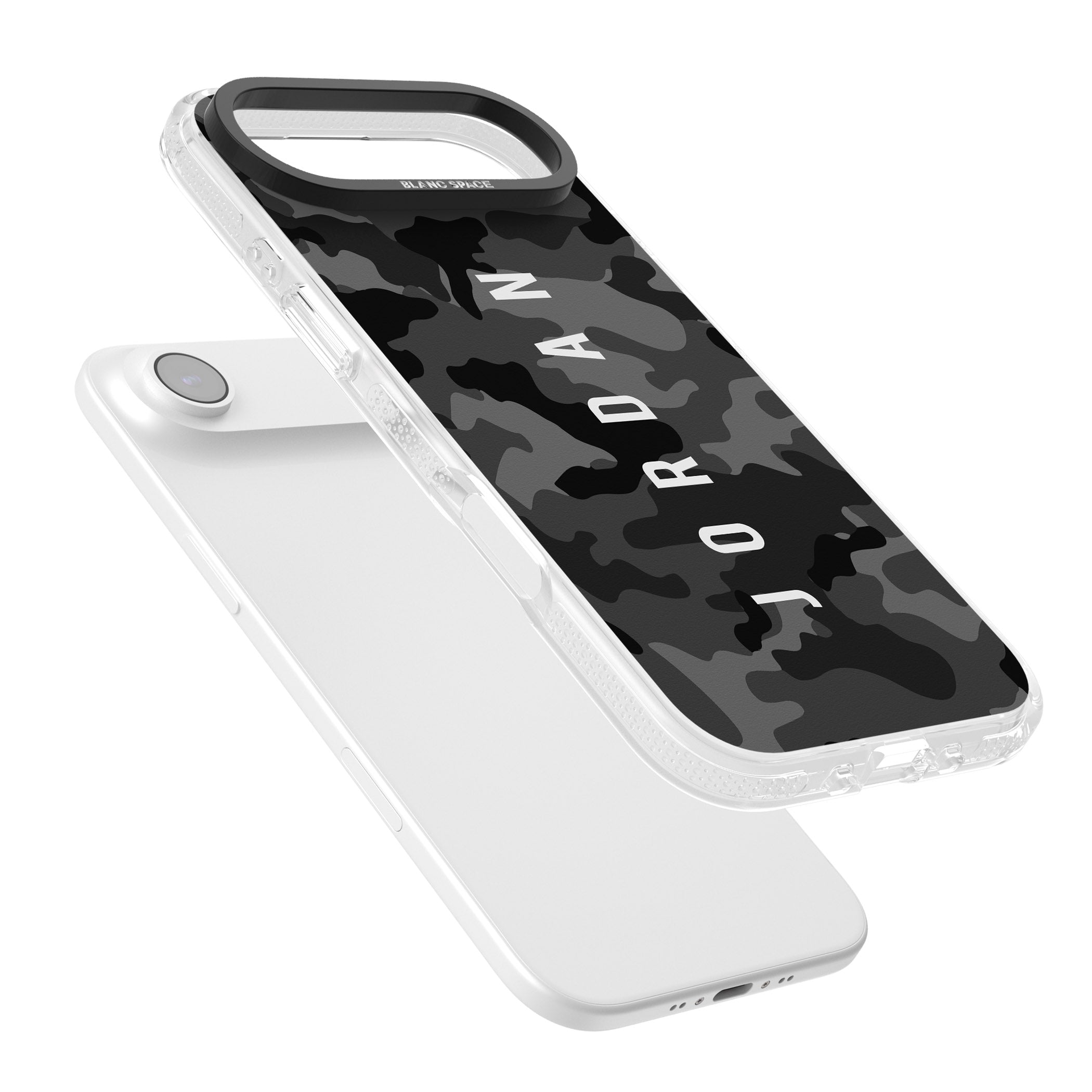 Personalised Black Camouflage Name iPhone 17 Air Impact Air Clear Phone Case Colours