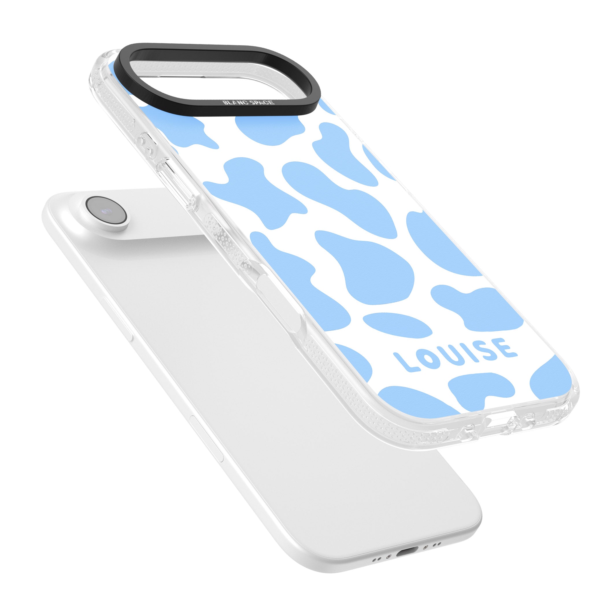 Personalised Blue And White Cow Print iPhone 17 Air Impact Air Clear Phone Case Colours
