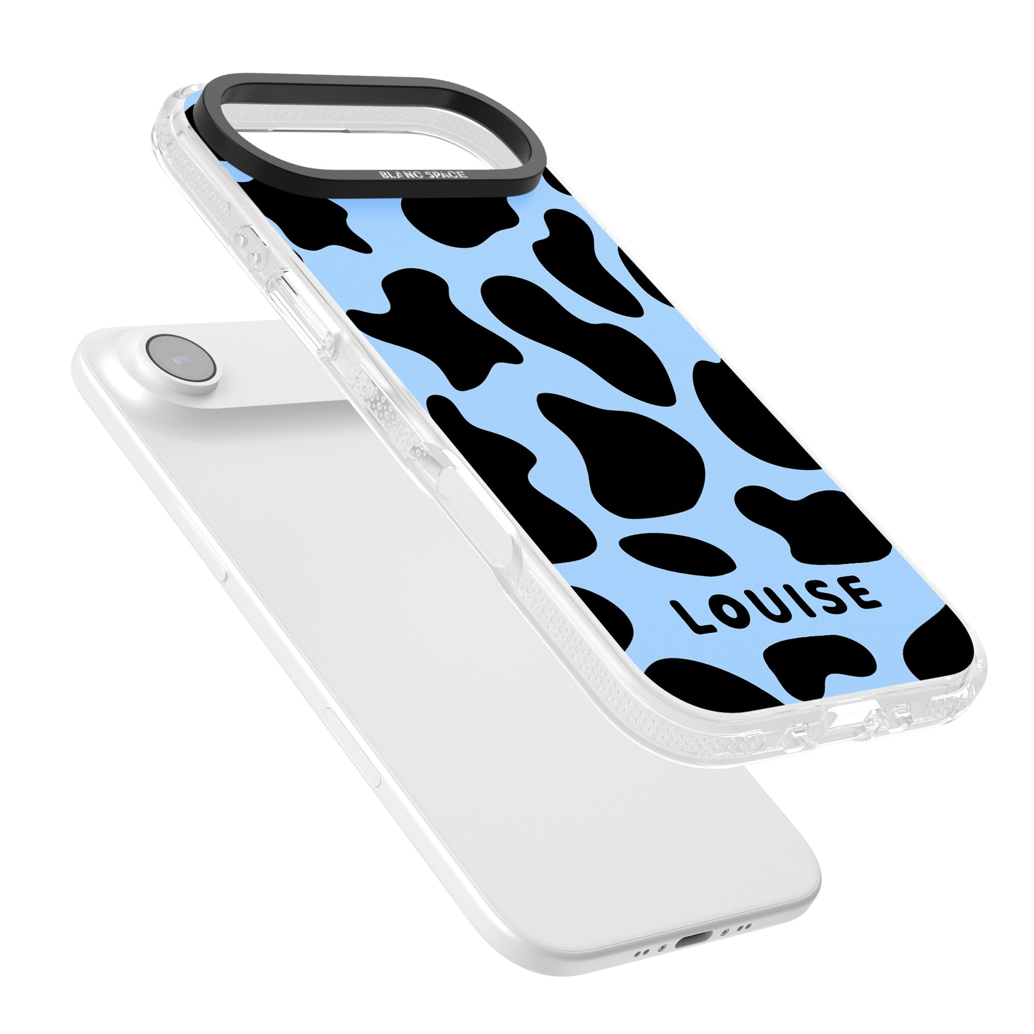 Personalised Blue And Black Cow Print iPhone 17 Air Impact Air Clear Phone Case Colours
