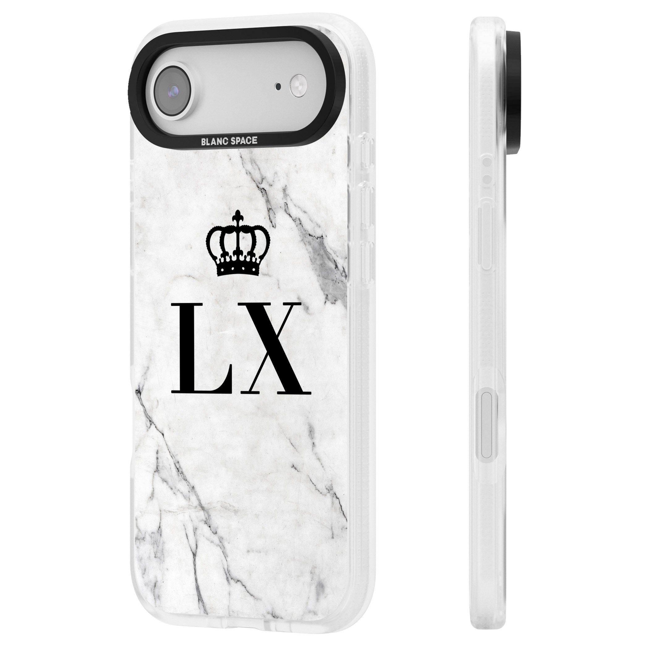 Personalised Initial Crown Marble iPhone 17 Air Impact Air Clear Phone Case Side Profile