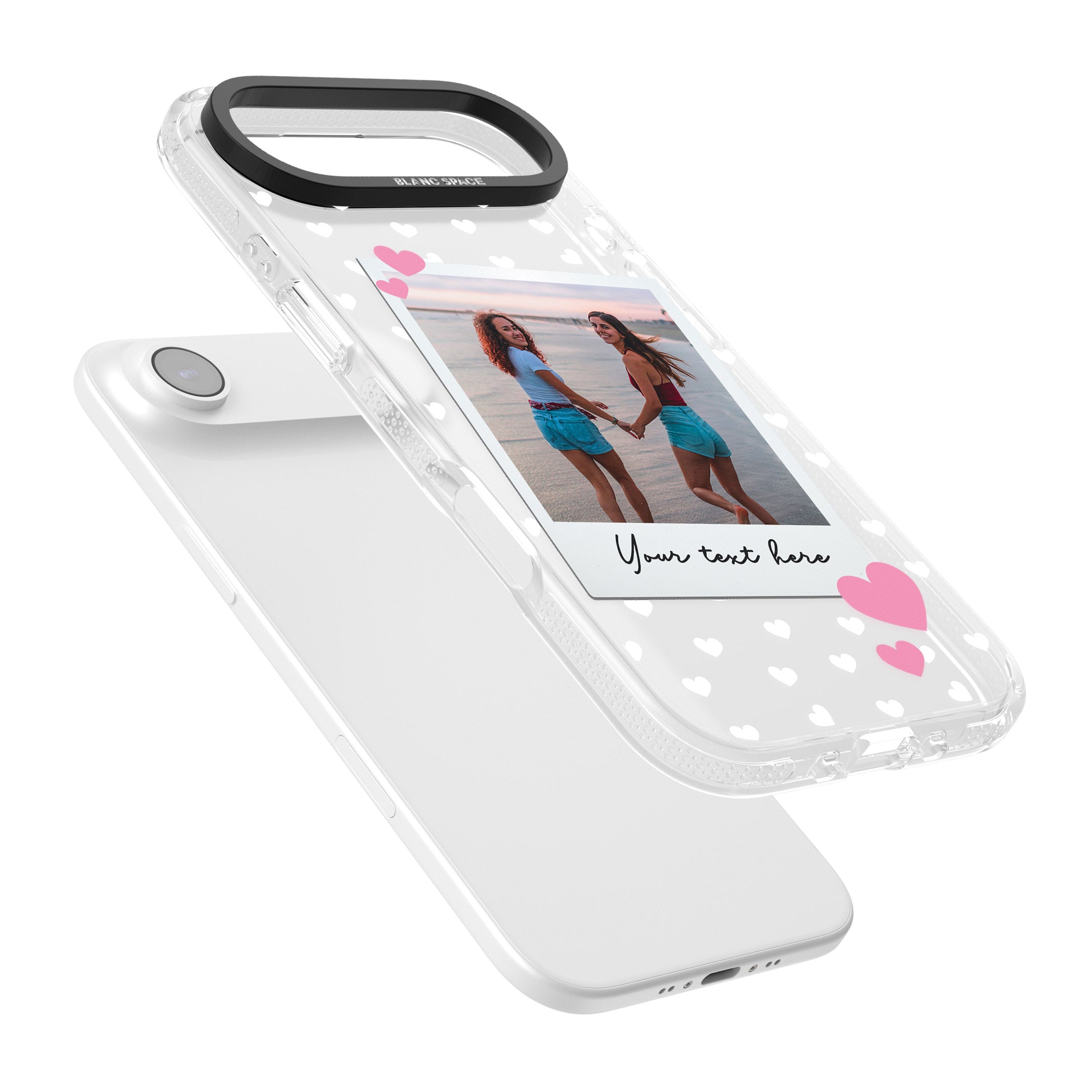 Personalised Hearts Instant Camera Photo iPhone 17 Air Impact Air Clear Phone Case Colours