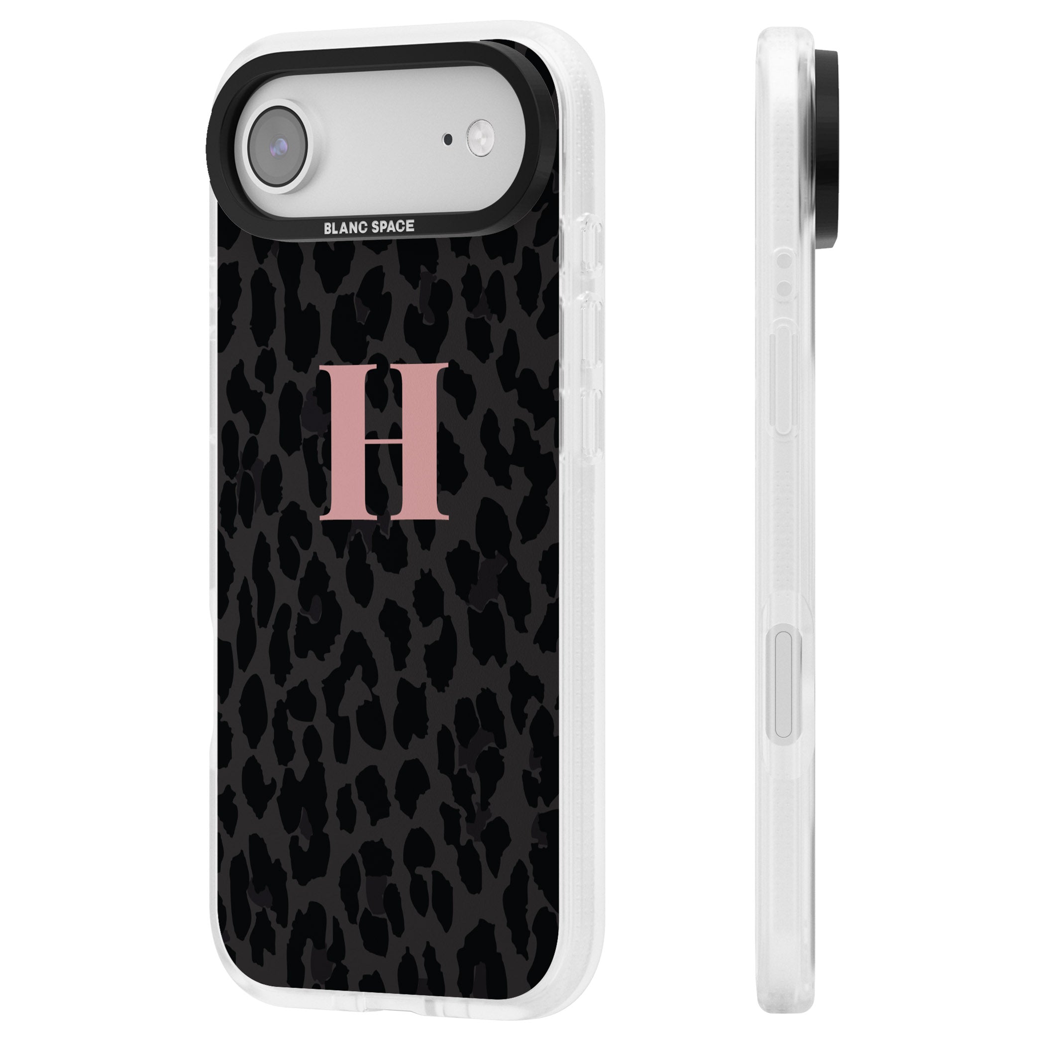 Personalised Pink Leopard Monogram iPhone 17 Air Impact Air Clear Phone Case Side Profile