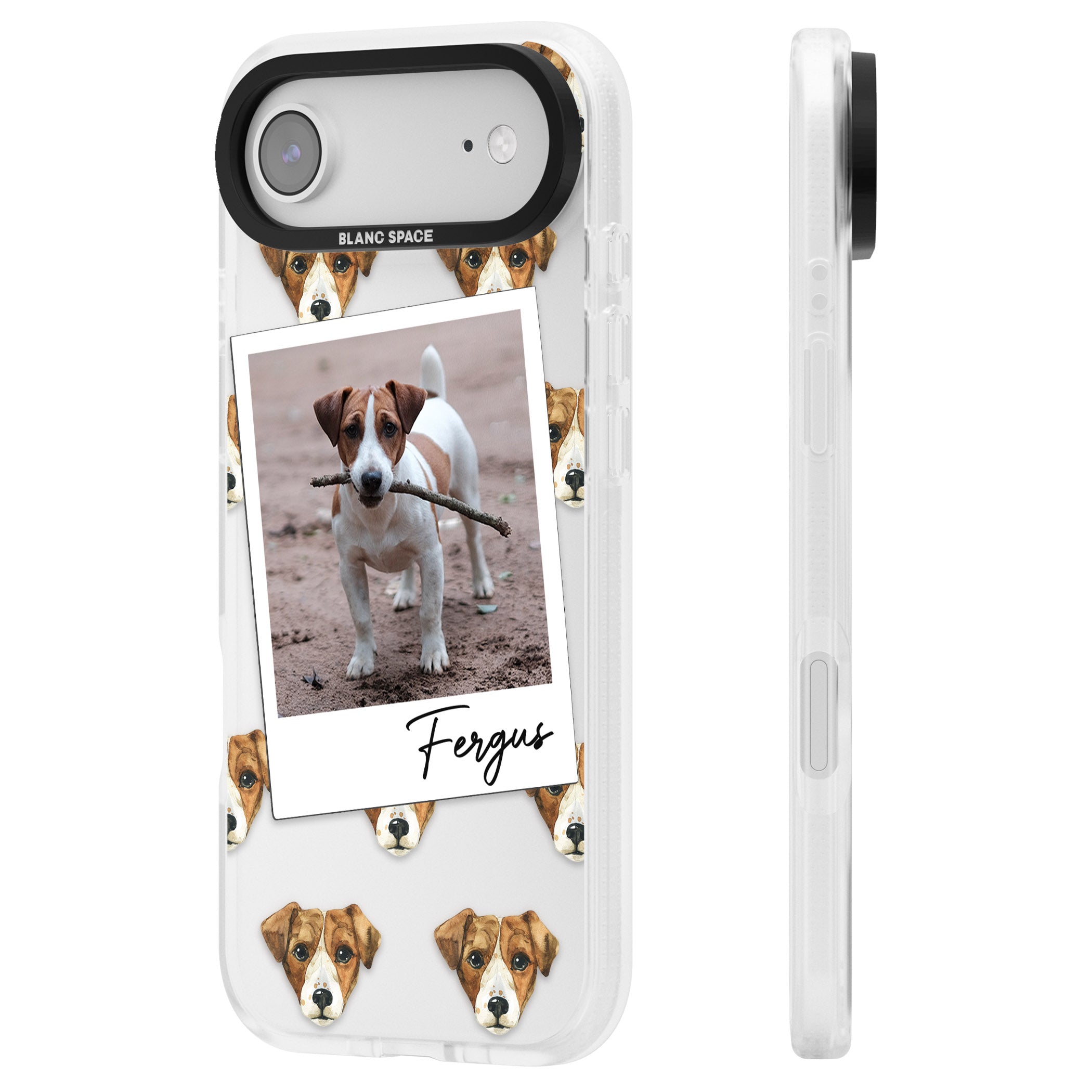 Personalised Jack Russell Instant Camera Photo iPhone 17 Air Impact Air Clear Phone Case Side Profile
