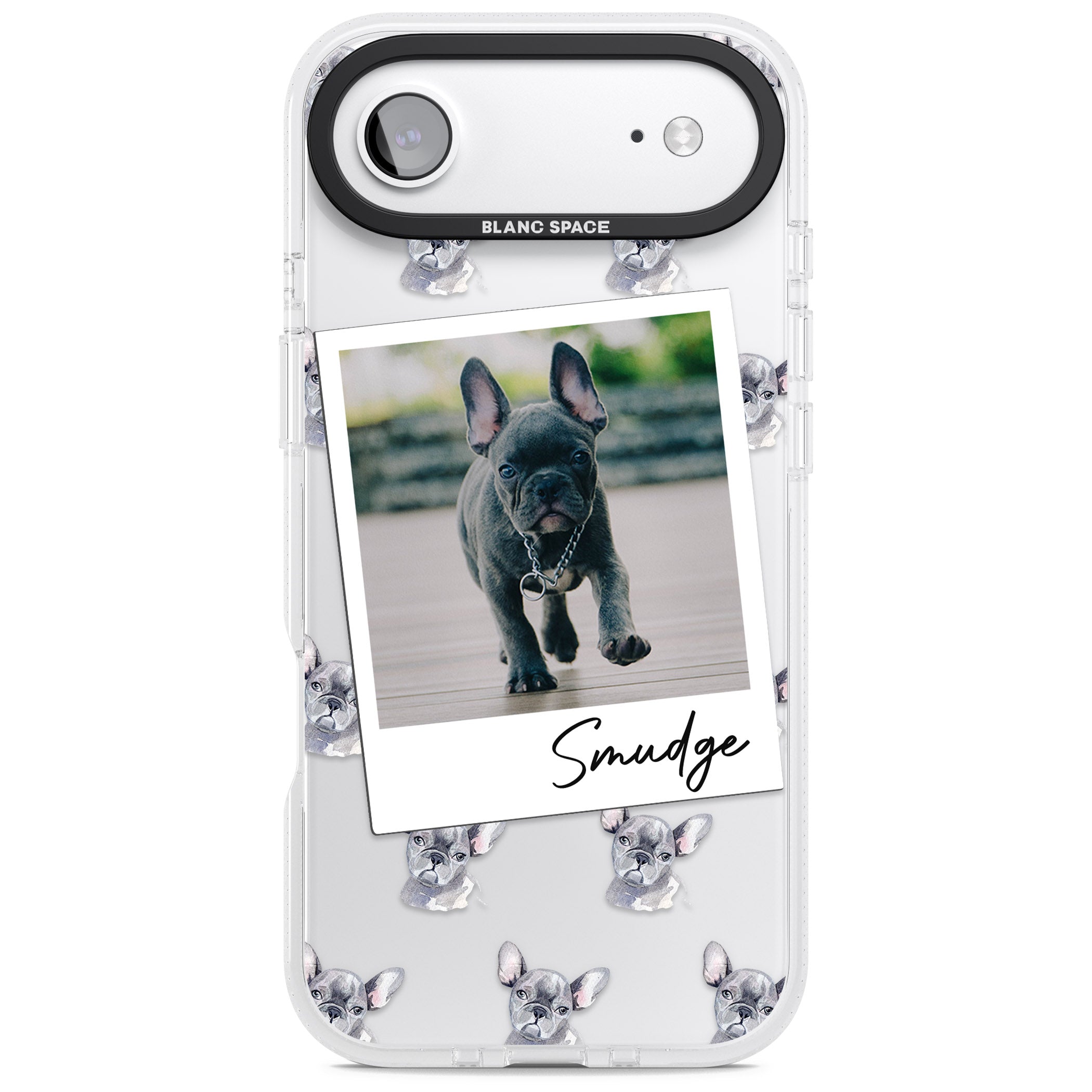 Personalised Grey French Bulldog Instant Camera Photo iPhone 17 Air Impact Air Clear Phone Case