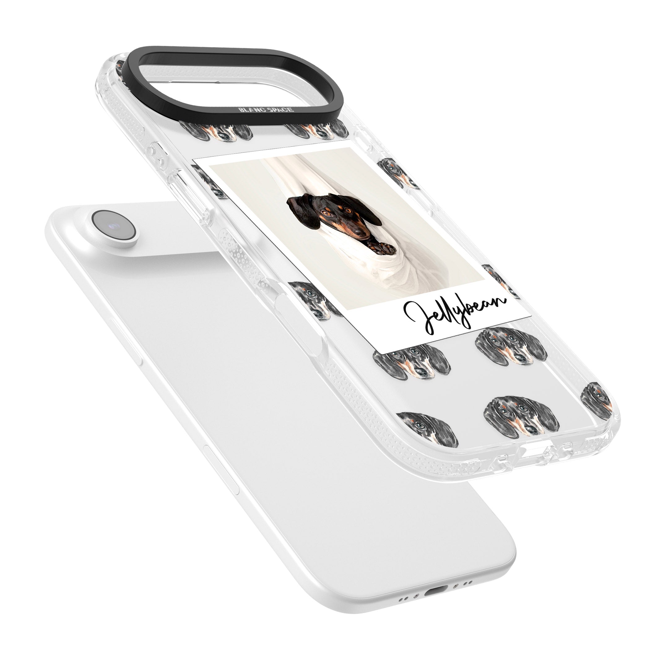 Personalised Black Dachshund Instant Camera Photo iPhone 17 Air Impact Air Clear Phone Case Colours