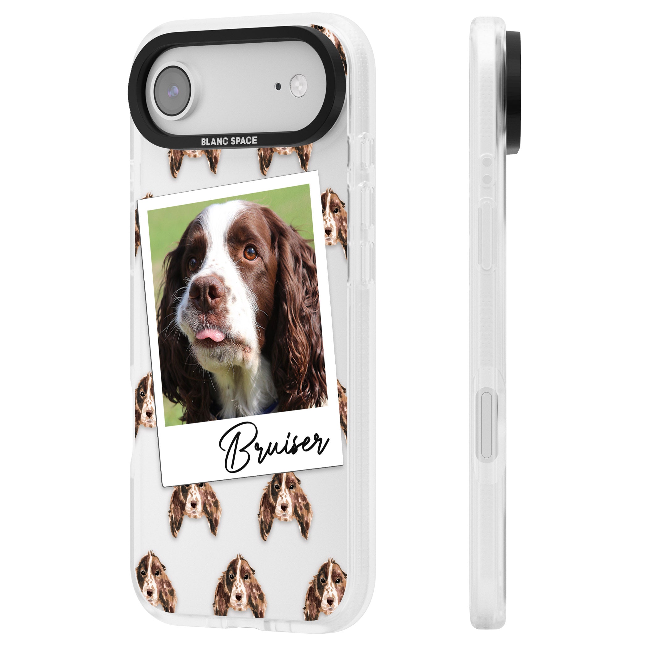 Personalised Springer Spaniel Instant Camera Photo iPhone 17 Air Impact Air Clear Phone Case Side Profile