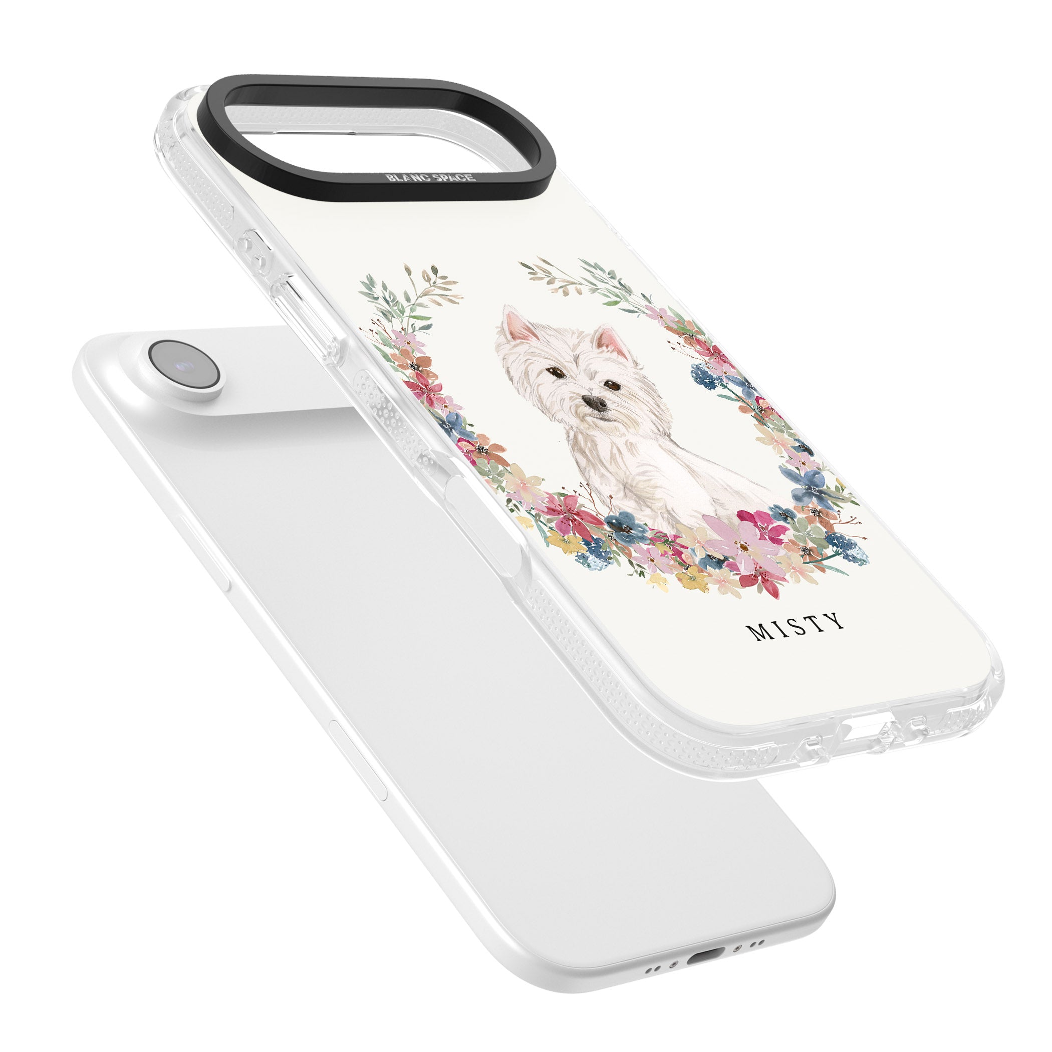 Personalised Westie Floral Portrait iPhone 17 Air Impact Air Clear Phone Case Colours