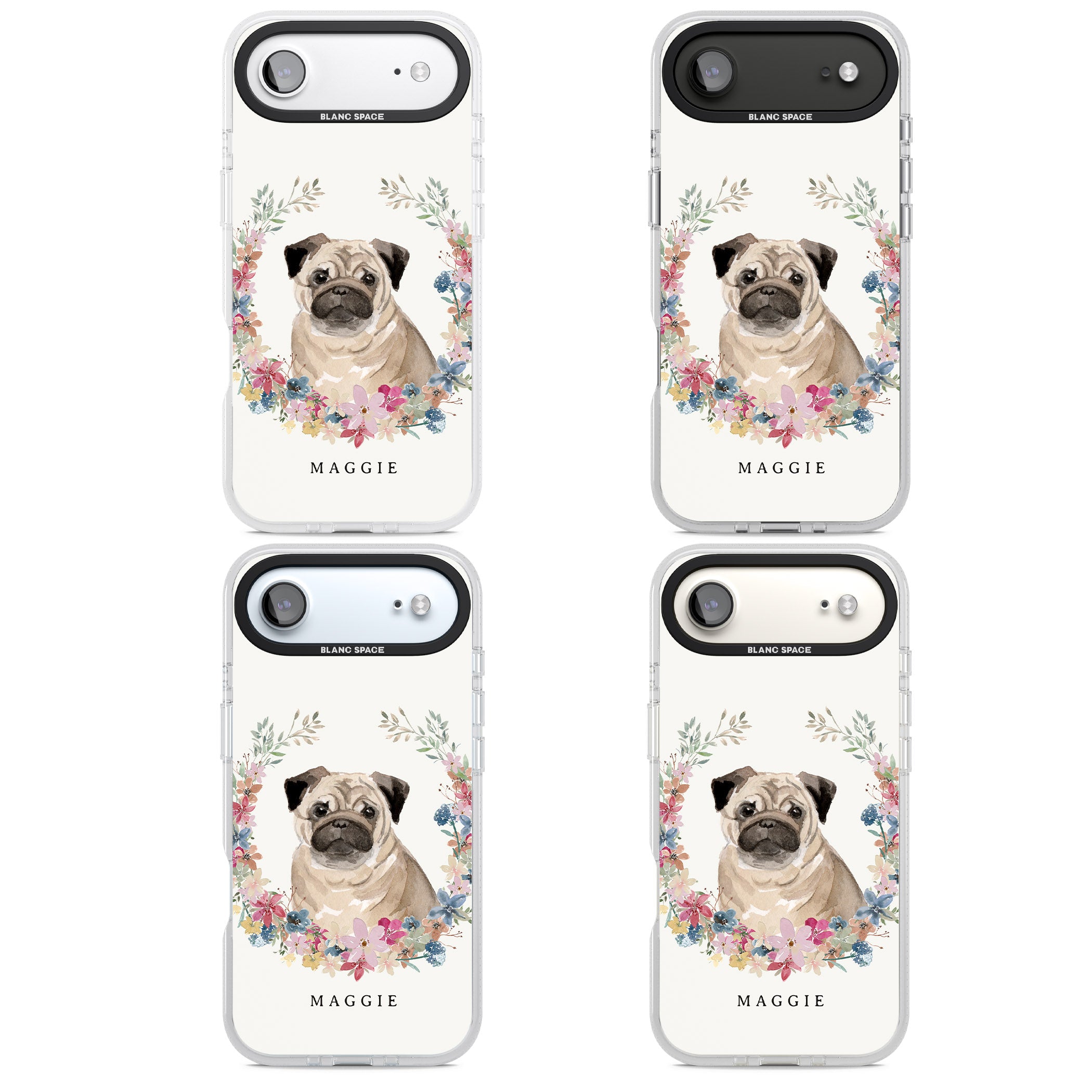 Personalised Pug Floral Portrait iPhone 17 Air Impact Air Clear Phone Case APT Impact Protection