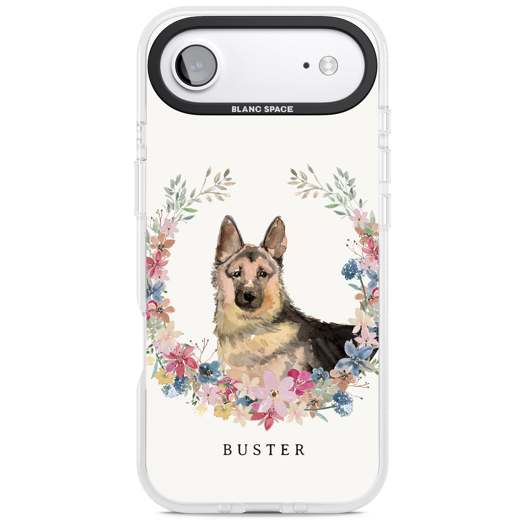 Personalised German Shepherd Floral Portrait iPhone 17 Air Impact Air Clear Phone Case