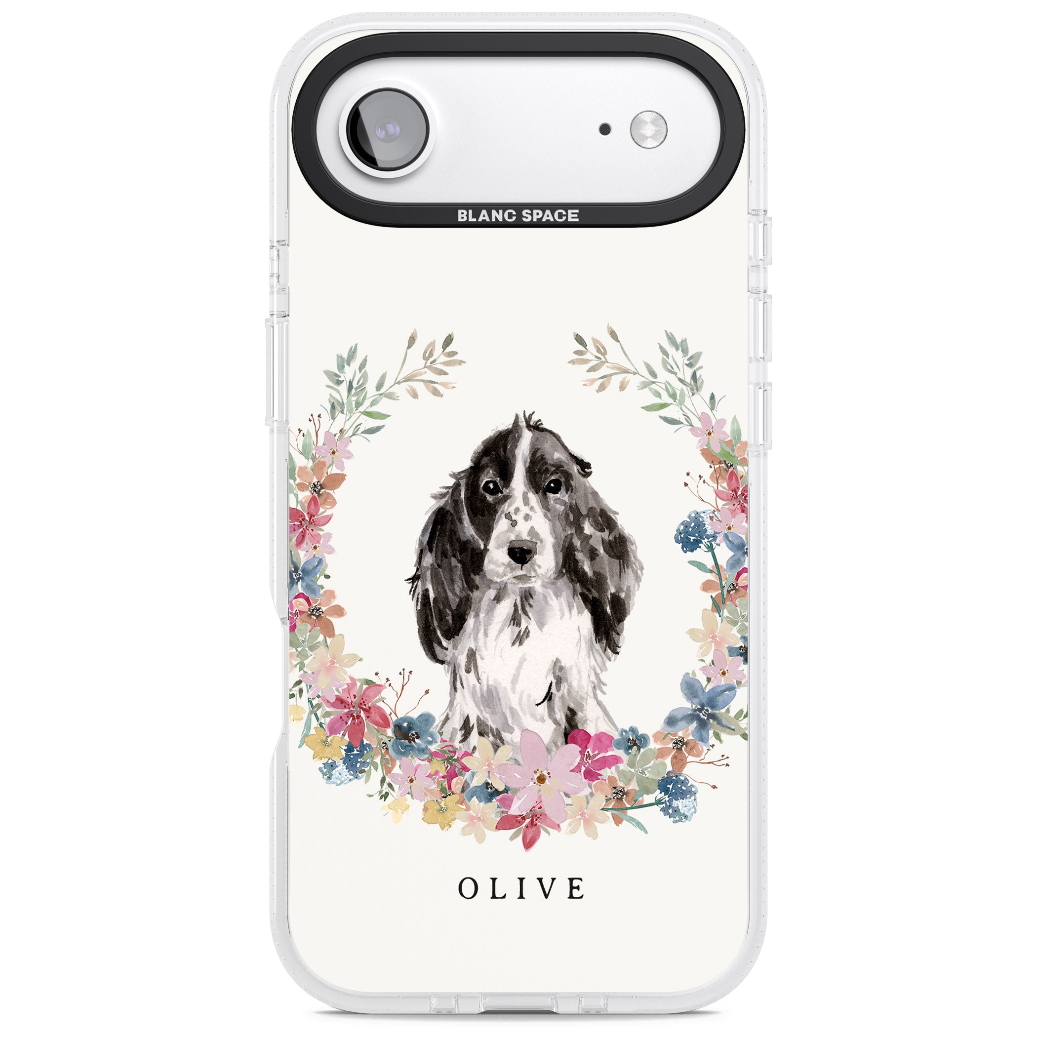 Personalised Black Cocker Spaniel Floral Portrait iPhone 17 Air Impact Air Clear Phone Case