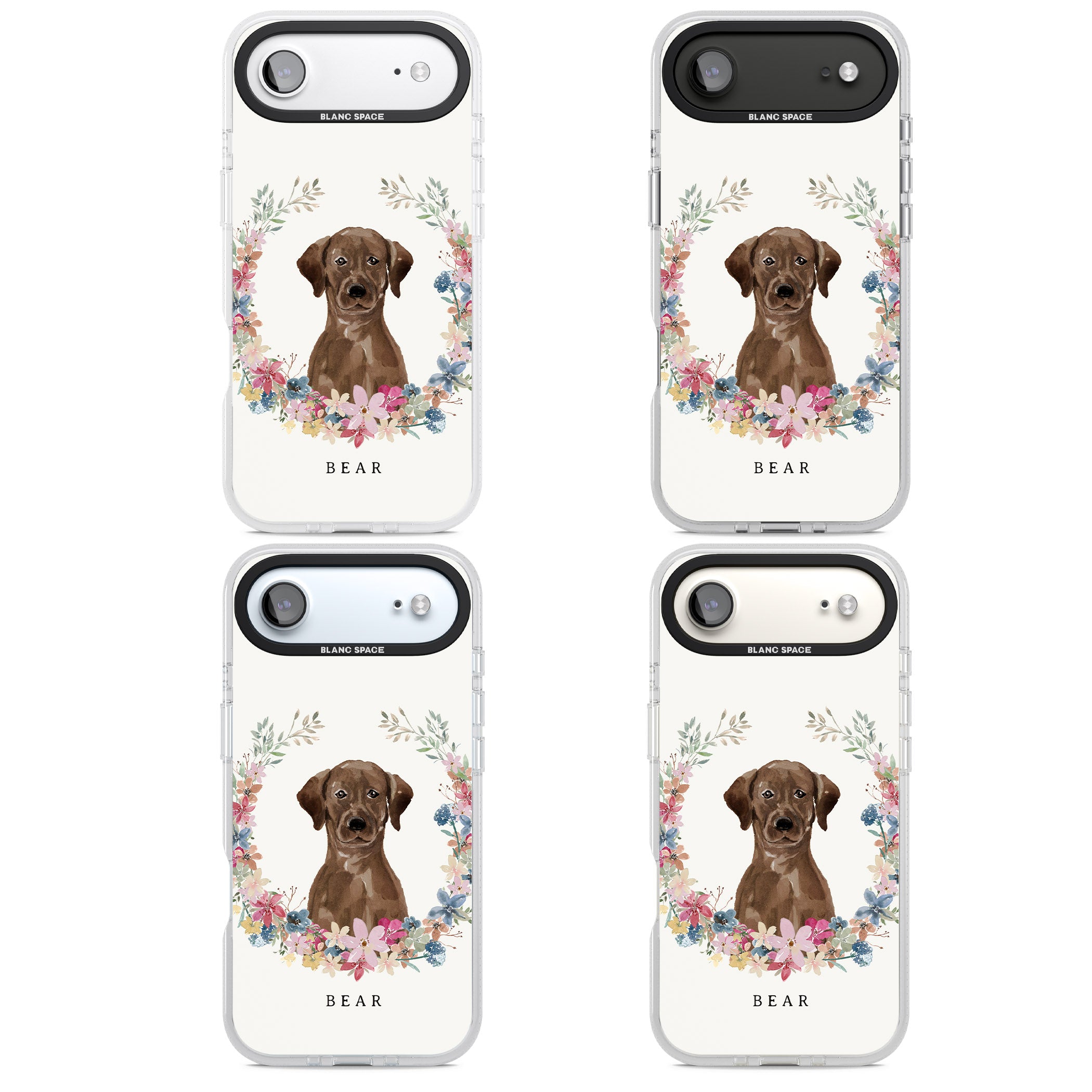 Personalised Chocolate Labrador Floral Portrait iPhone 17 Air Impact Air Clear Phone Case APT Impact Protection