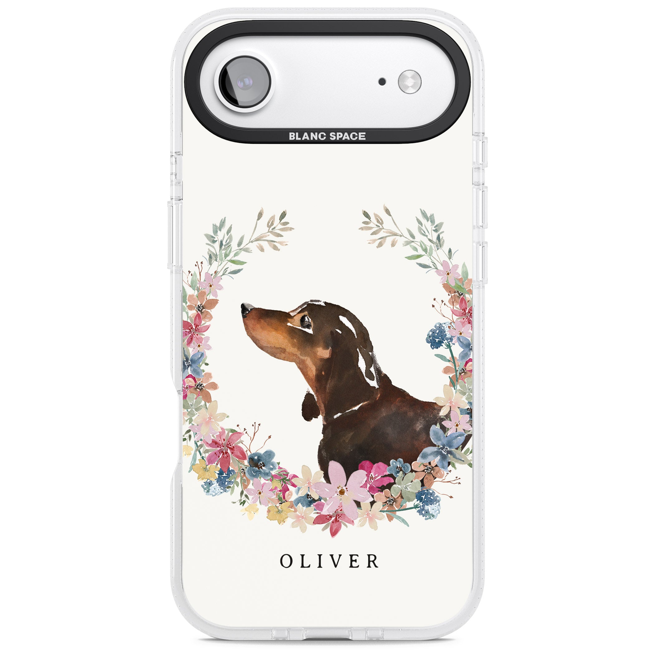 Personalised Black & Tan Dachshund Floral Portrait iPhone 17 Air Impact Air Clear Phone Case