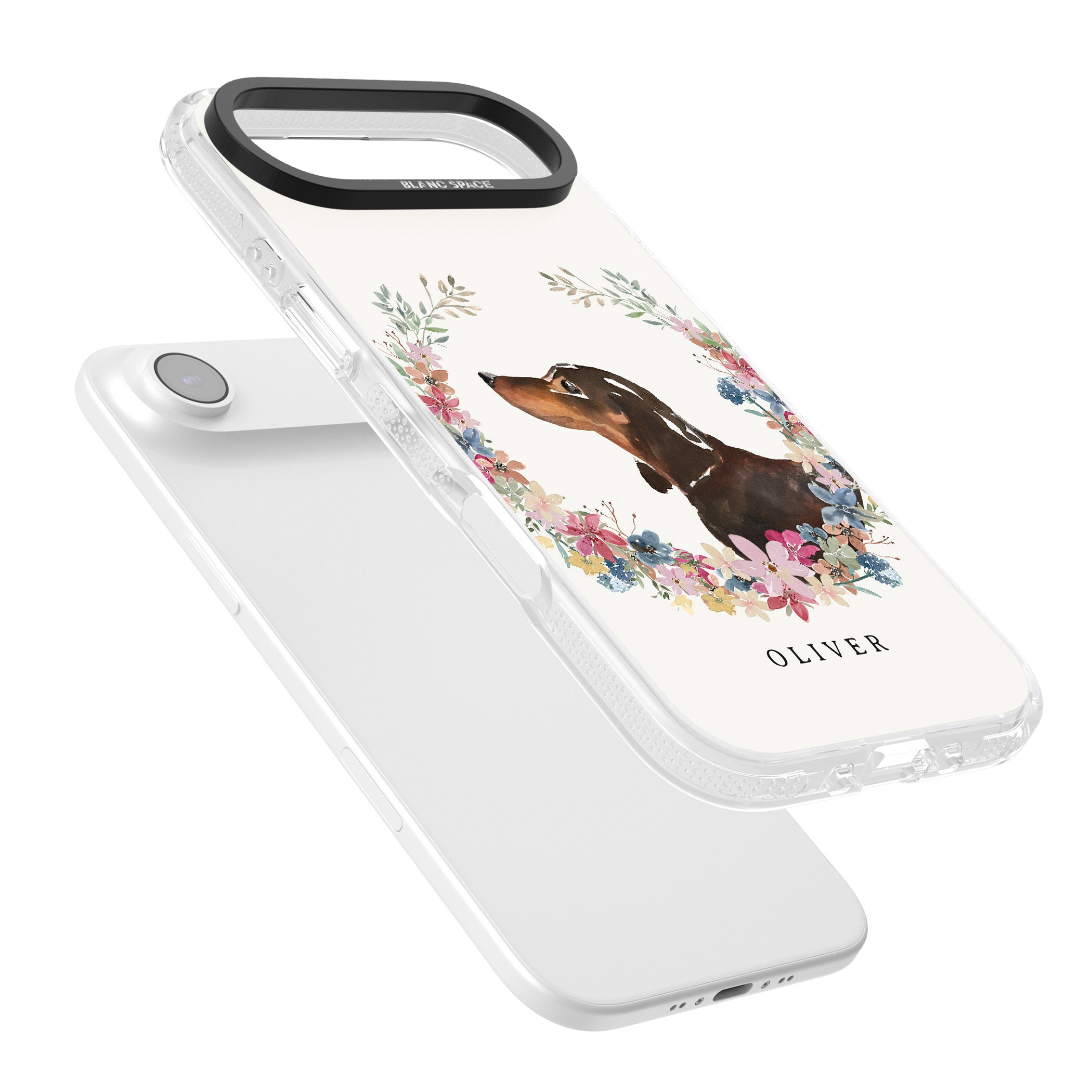 Personalised Black & Tan Dachshund Floral Portrait iPhone 17 Air Impact Air Clear Phone Case Colours