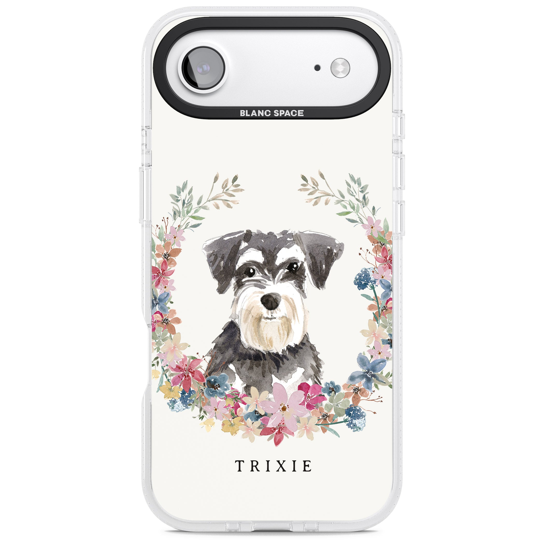Personalised Watercolor Schnauzer Floral Portrait iPhone 17 Air Impact Air Clear Phone Case