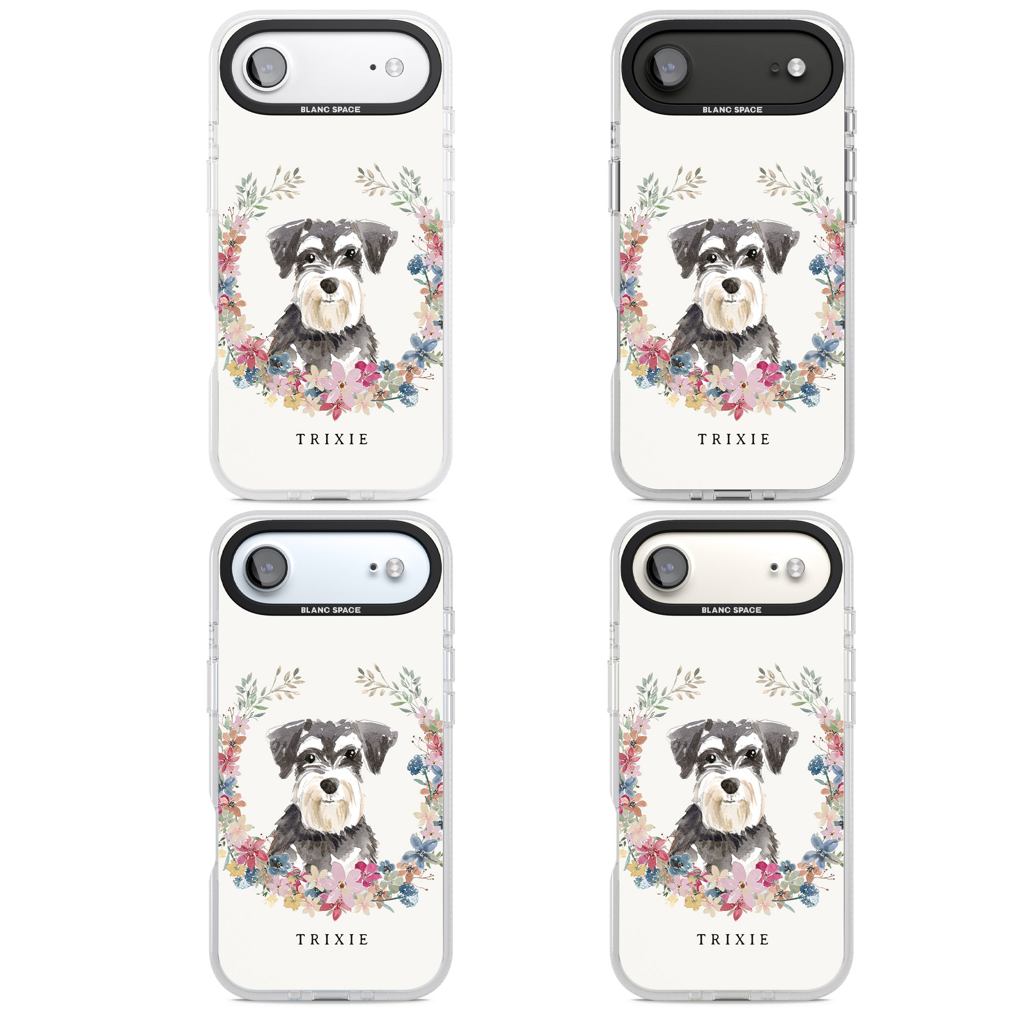 Personalised Watercolor Schnauzer Floral Portrait iPhone 17 Air Impact Air Clear Phone Case APT Impact Protection