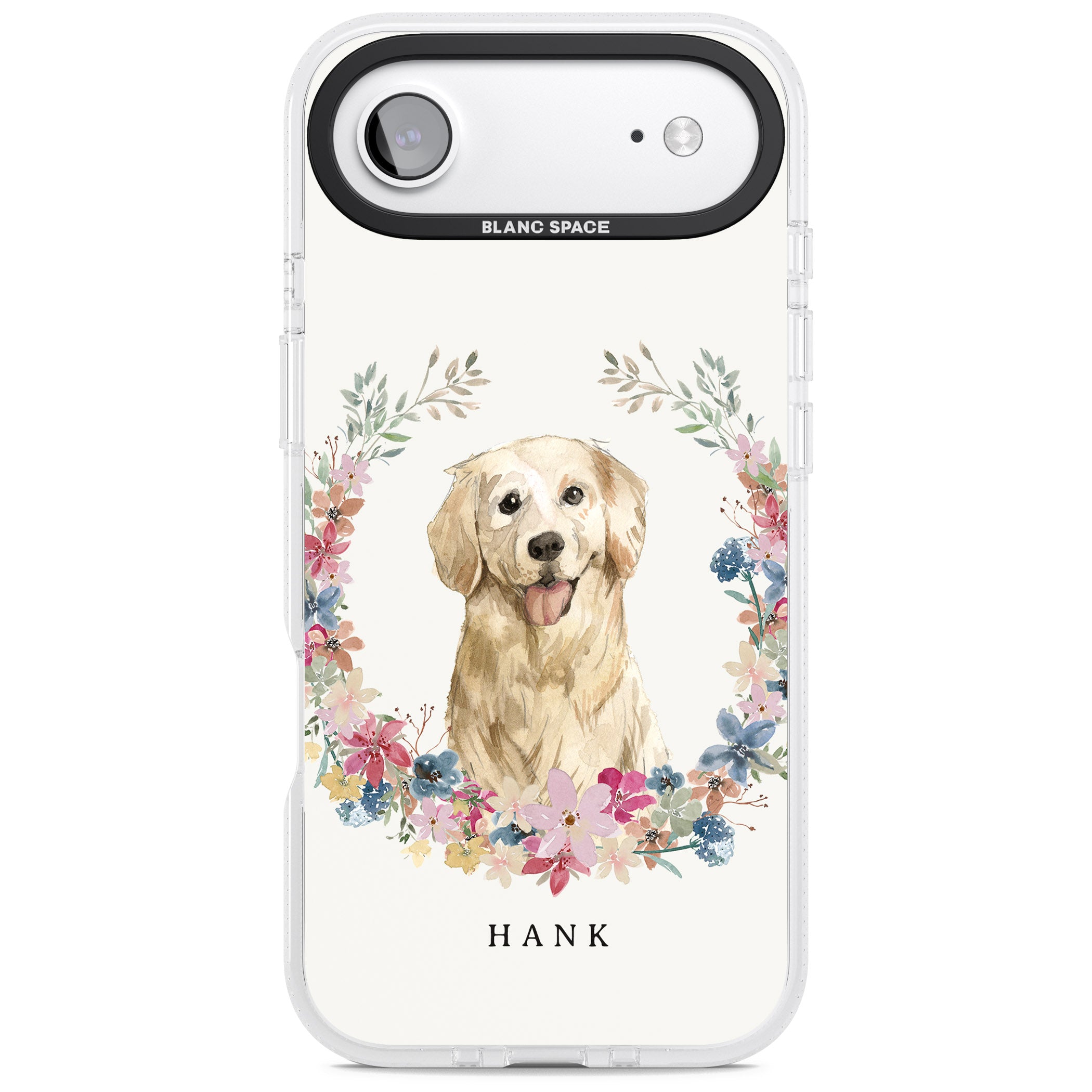 Personalised Golden Retriever Floral Portrait iPhone 17 Air Impact Air Clear Phone Case