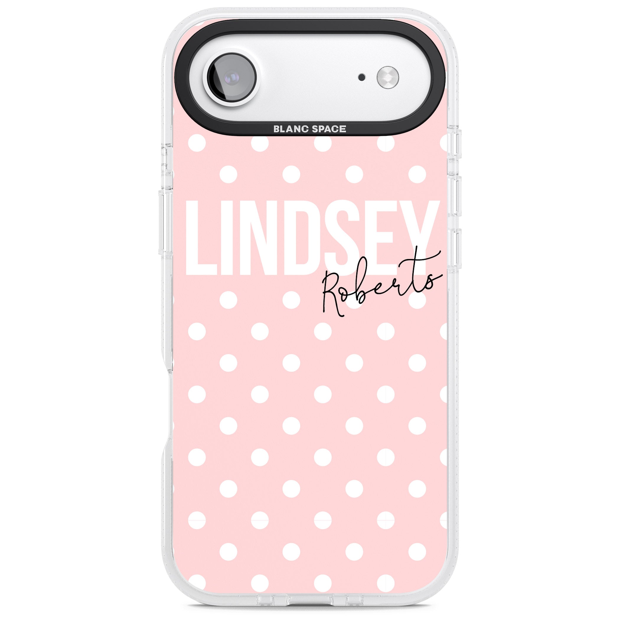 Personalised Pink Polka iPhone 17 Air Impact Air Clear Phone Case