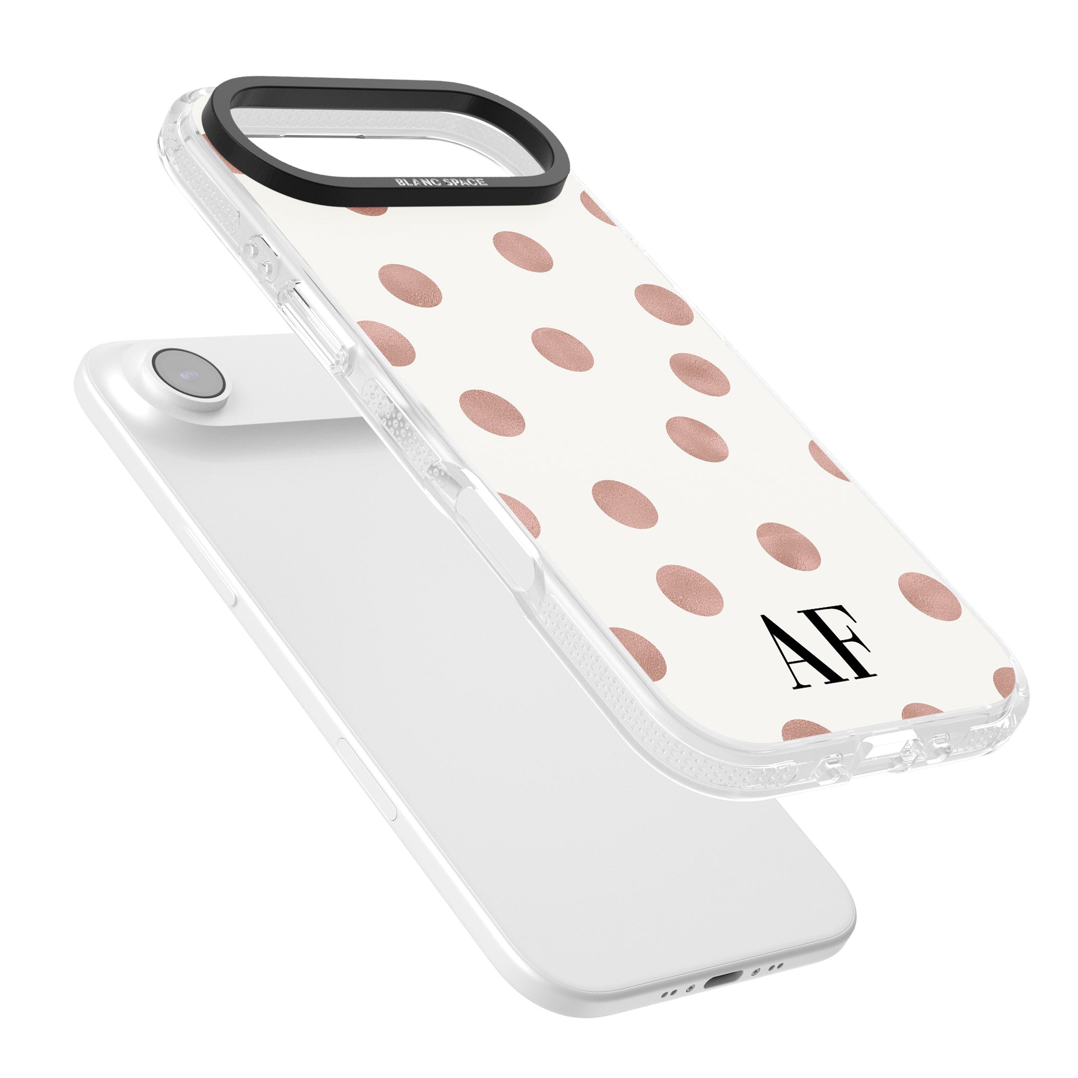 Personalised Rose Gold Dots & Initials iPhone 17 Air Impact Air Clear Phone Case Colours