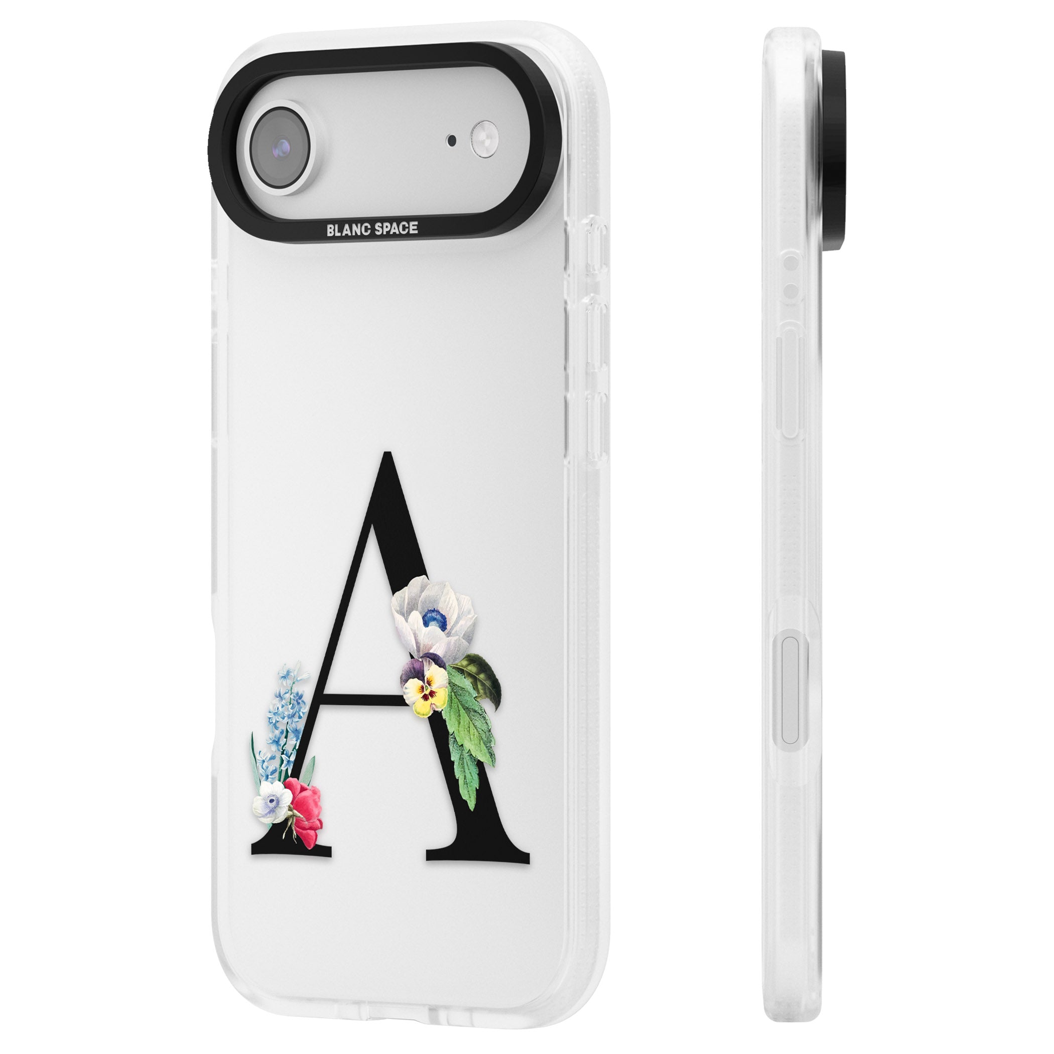 Personalised Floral Initial iPhone 17 Air Impact Air Clear Phone Case Side Profile