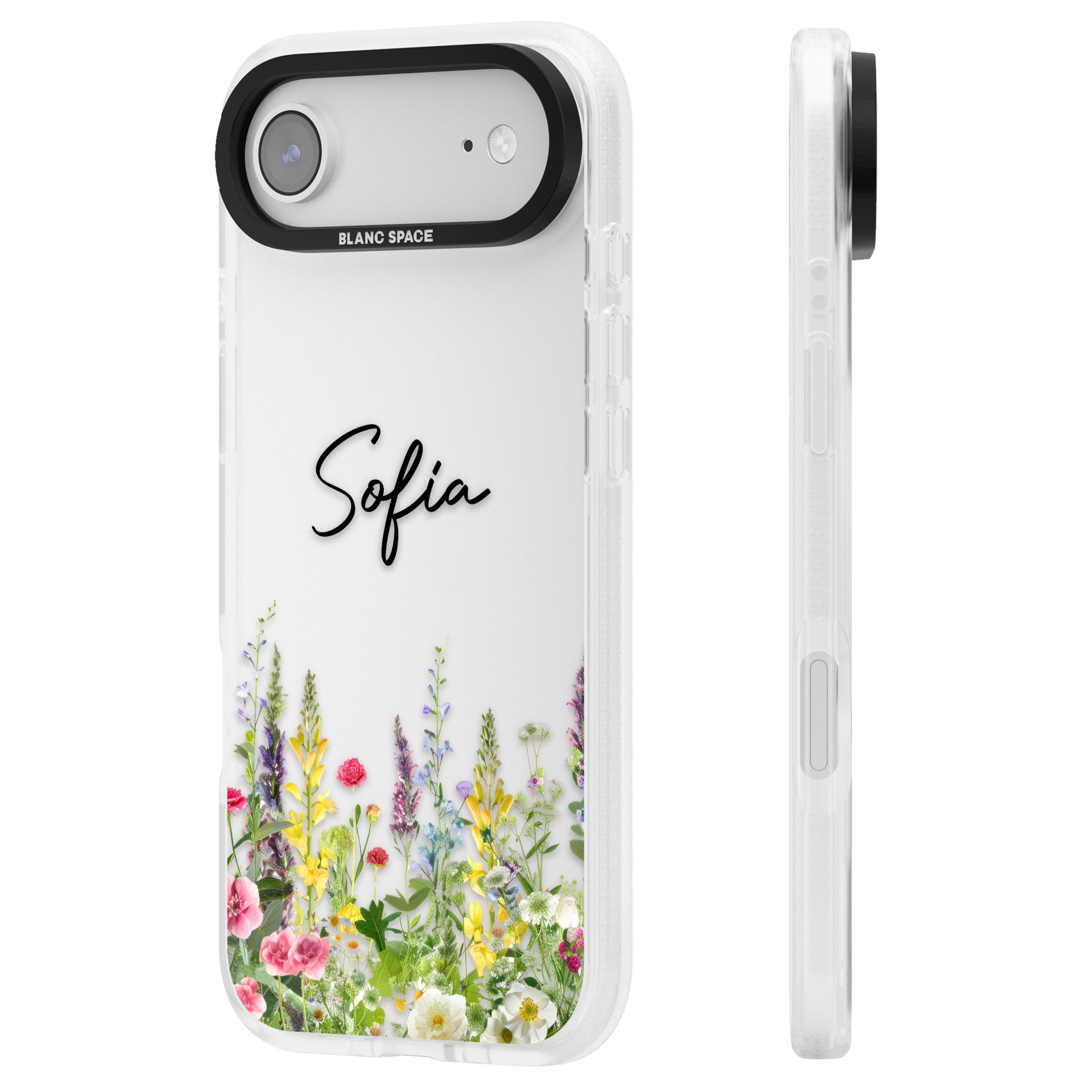 Personalised Garden Wildfowers iPhone 17 Air Impact Air Clear Phone Case Side Profile